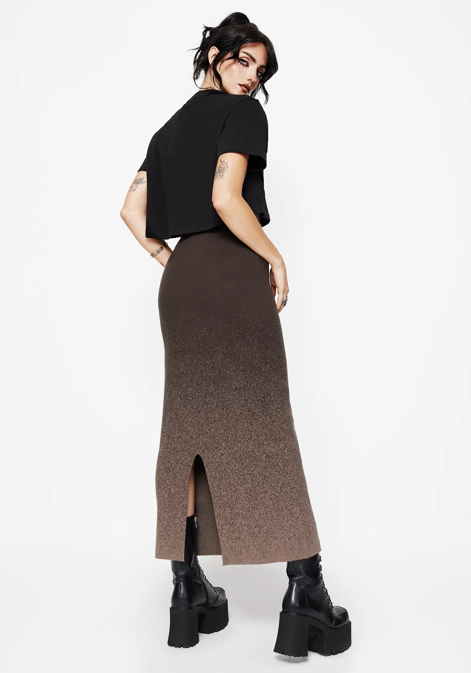 Nightjar Ombre Knit Maxi Skirt - Taupe - Image 3