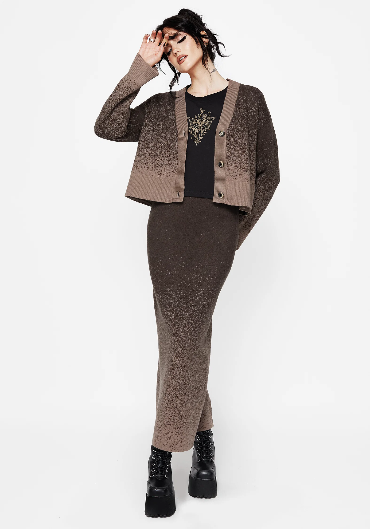 Nightjar Ombre Knit Maxi Skirt - Taupe - Image 8