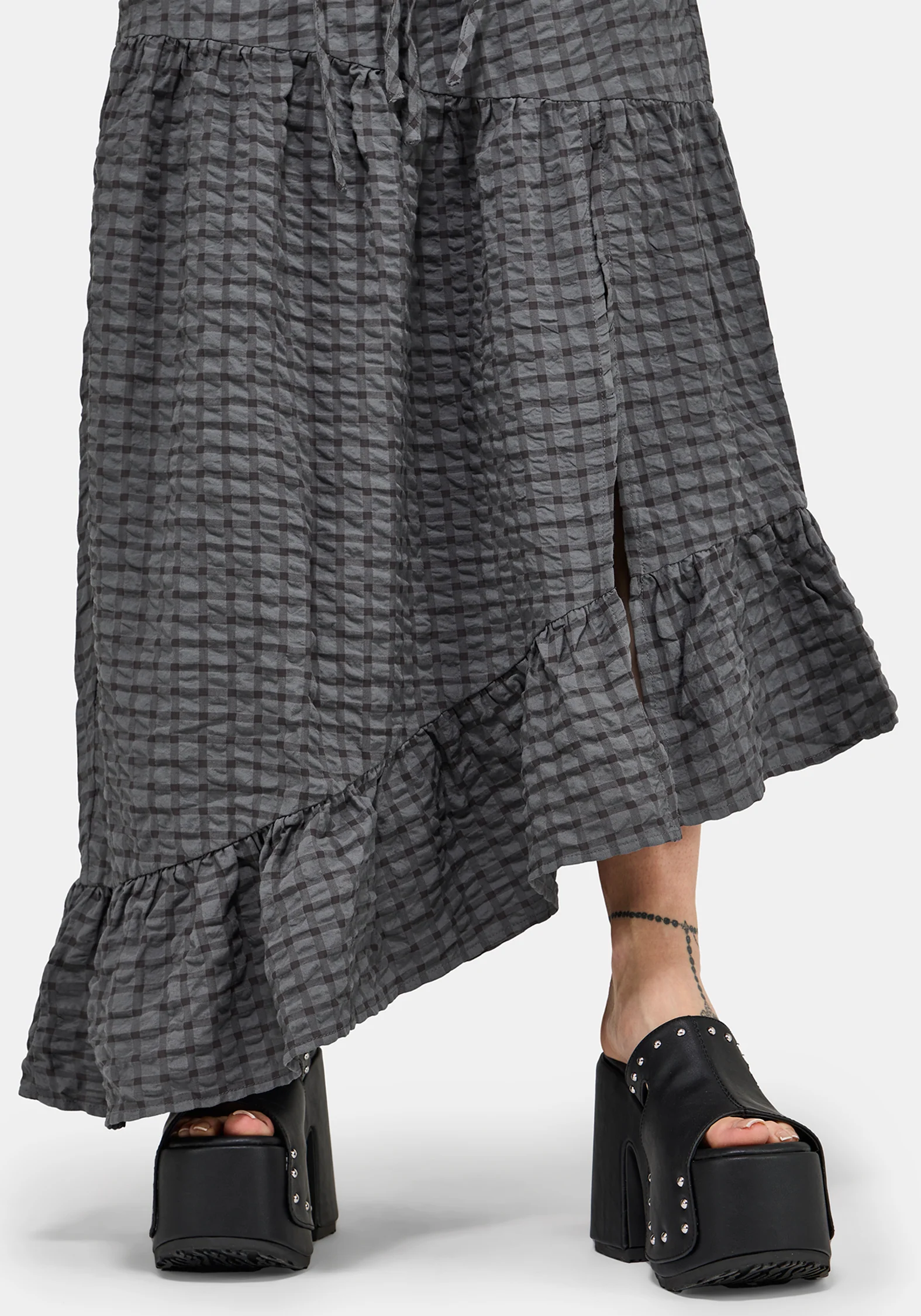 Nimira Check Asymmetrical Tiered Maxi Skirt - Image 3