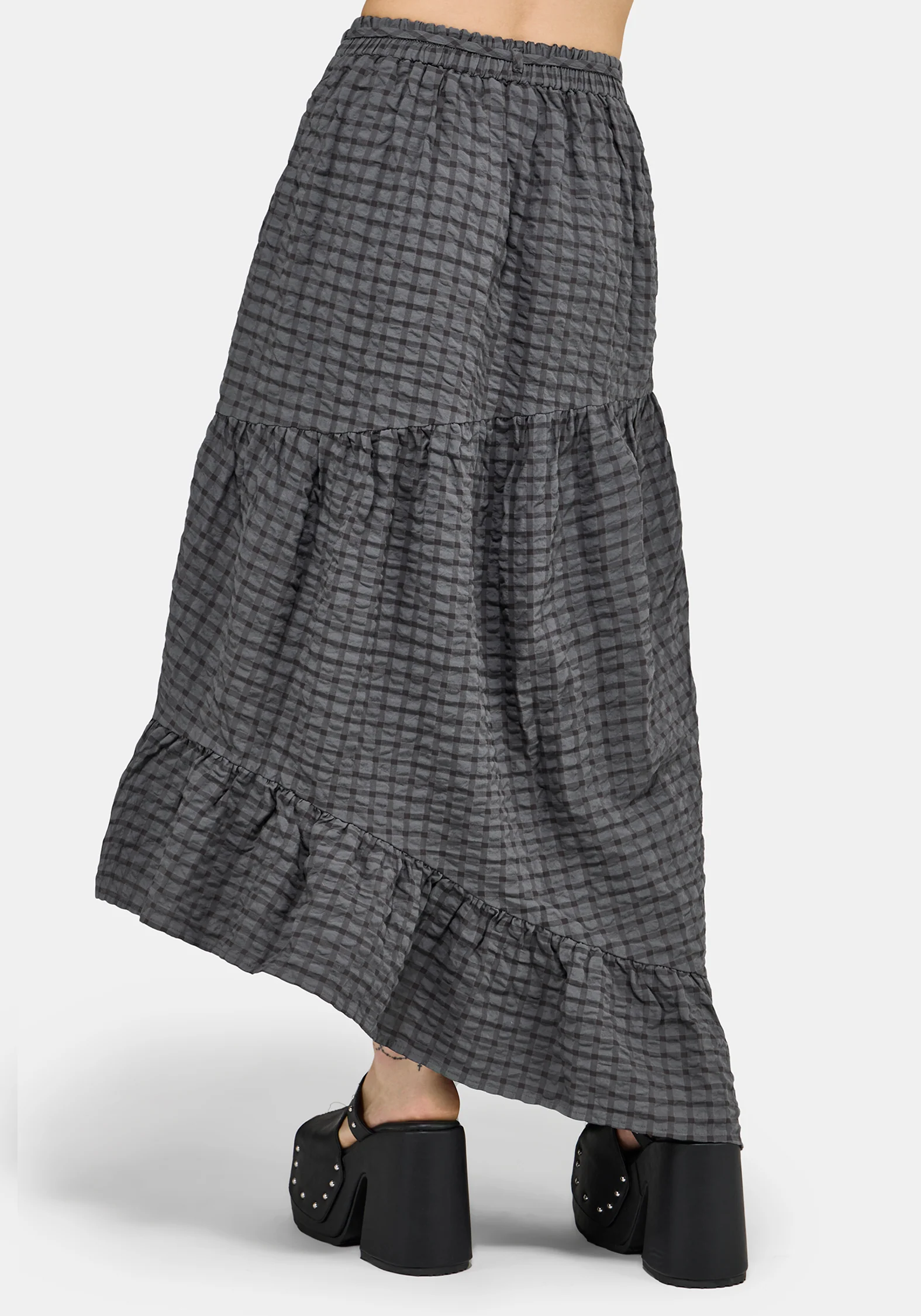 Nimira Check Asymmetrical Tiered Maxi Skirt - Image 4