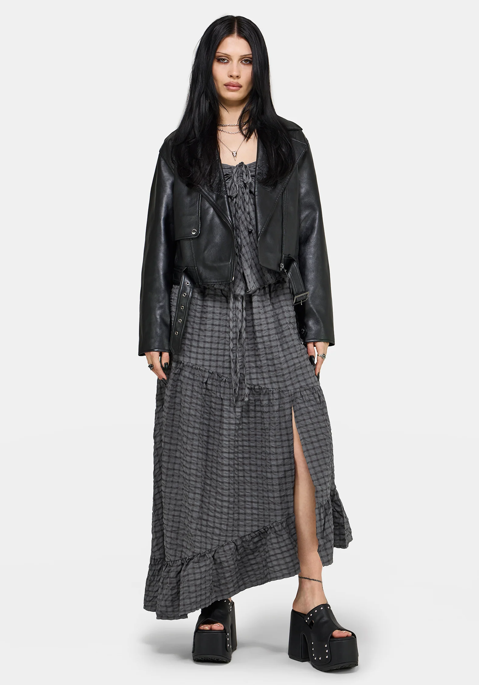 Nimira Check Asymmetrical Tiered Maxi Skirt - Image 6