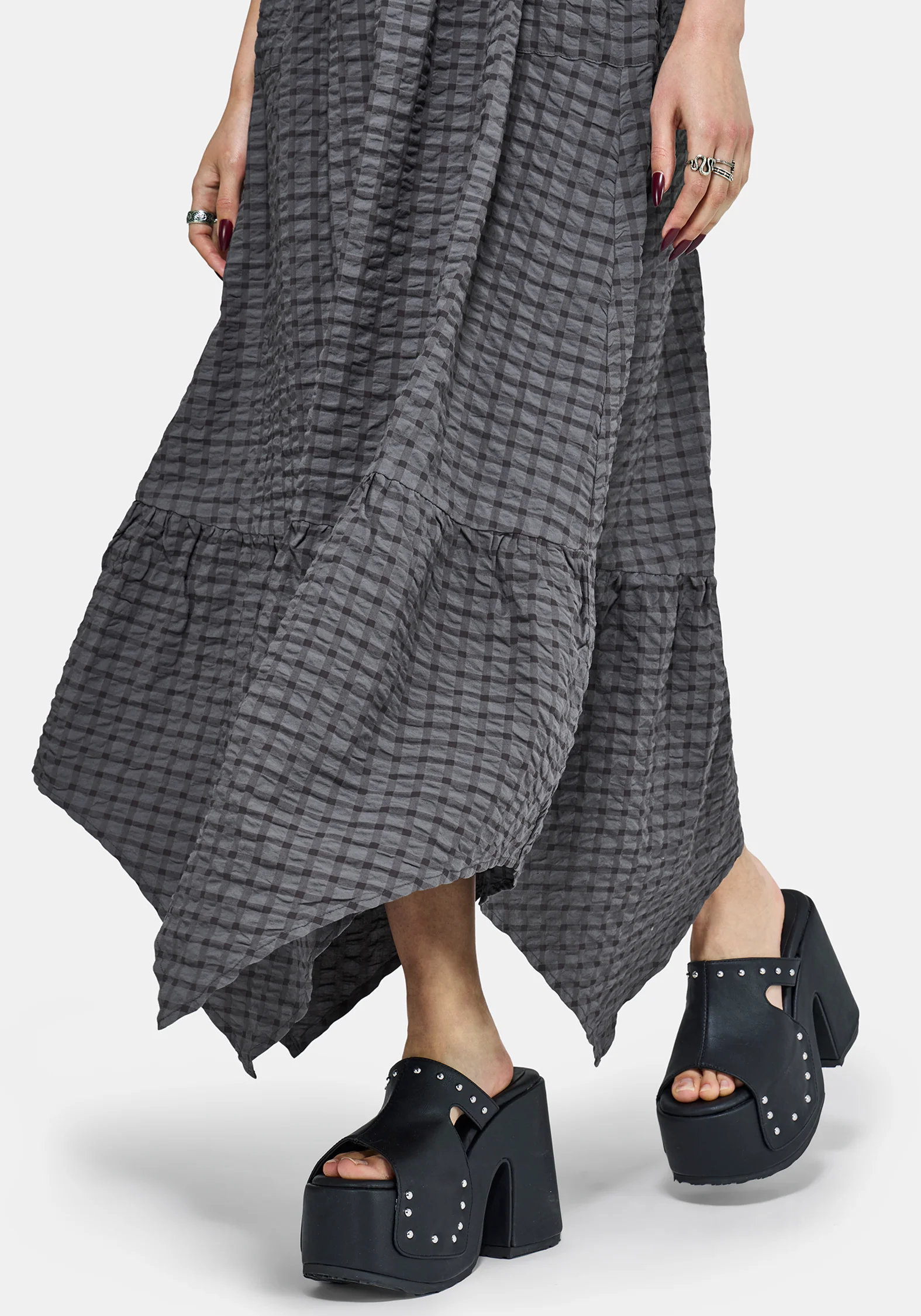 Nimira Check Handkerchief Hem Midi Dress - Image 2