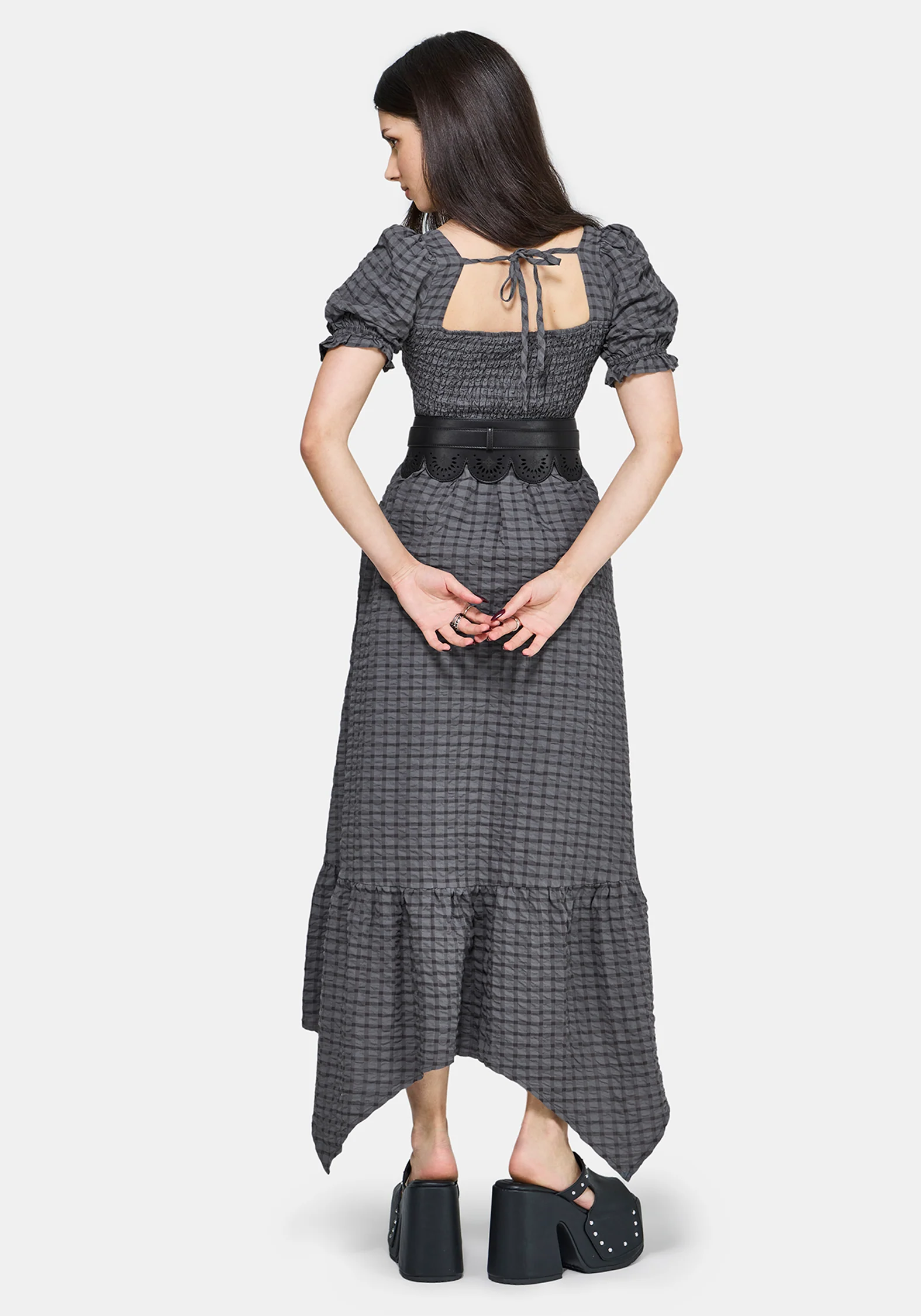 Nimira Check Handkerchief Hem Midi Dress - Image 3