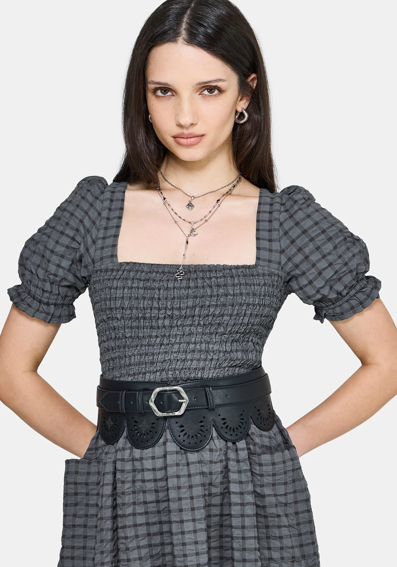 Nimira Check Handkerchief Hem Midi Dress - Image 4
