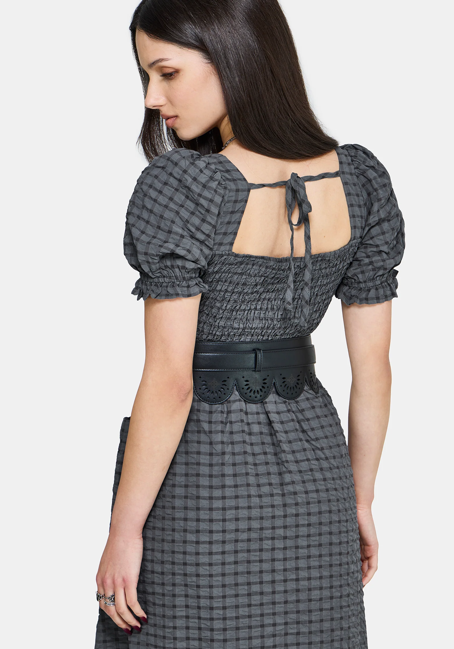 Nimira Check Handkerchief Hem Midi Dress - Image 6