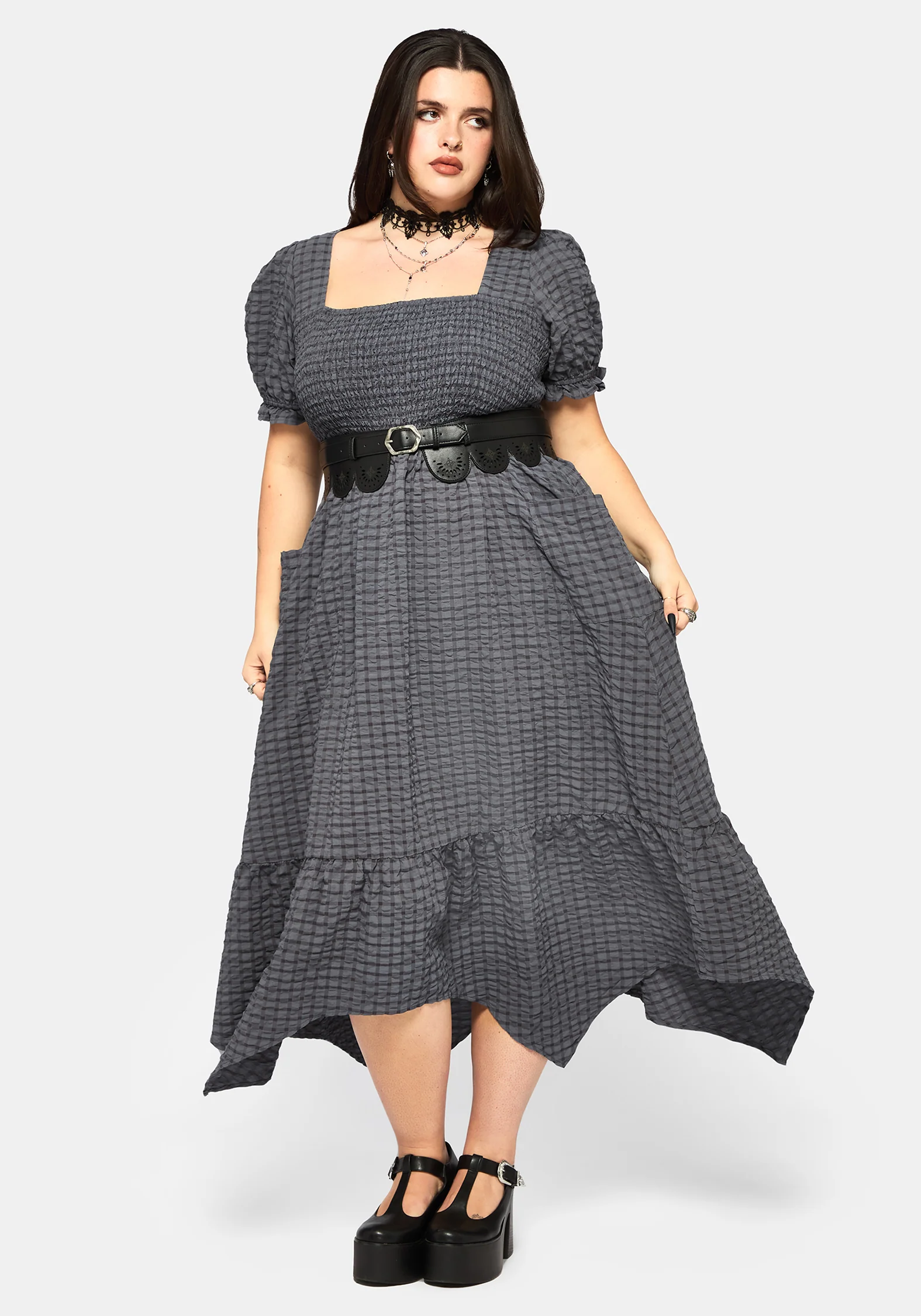 Nimira Check Handkerchief Hem Midi Dress - Image 8