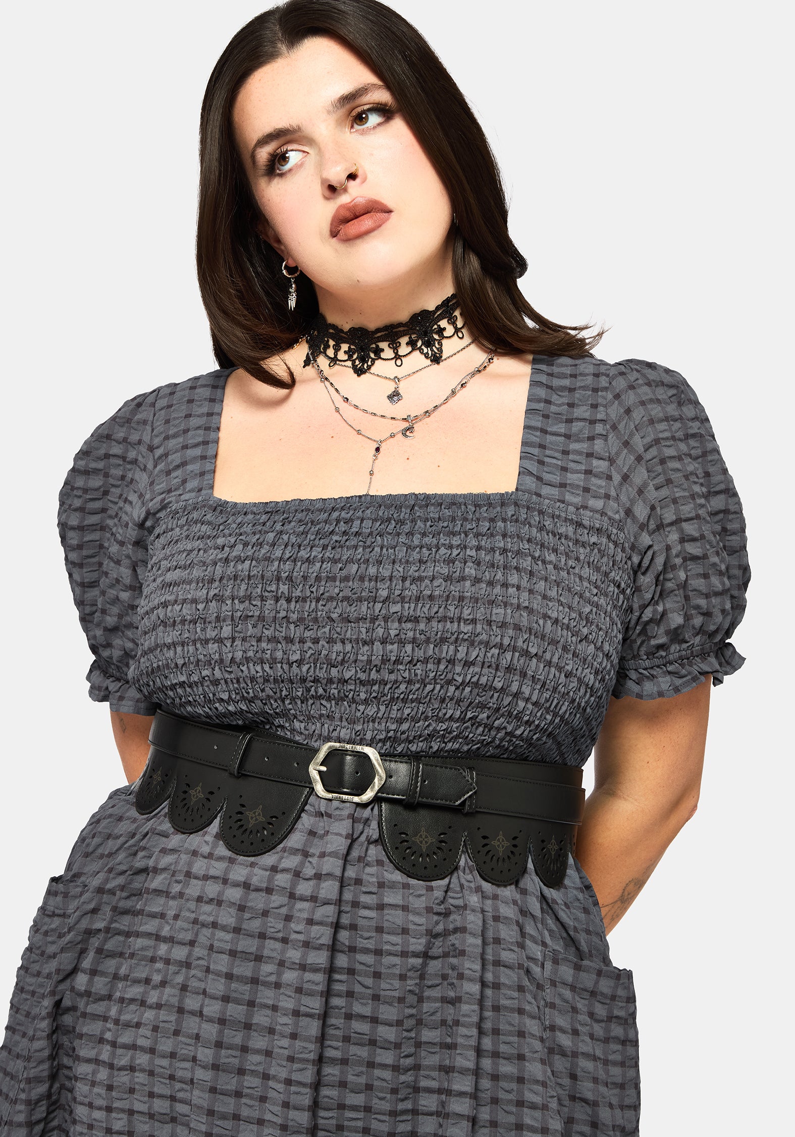 Nimira Check Handkerchief Hem Midi Dress - Image 9