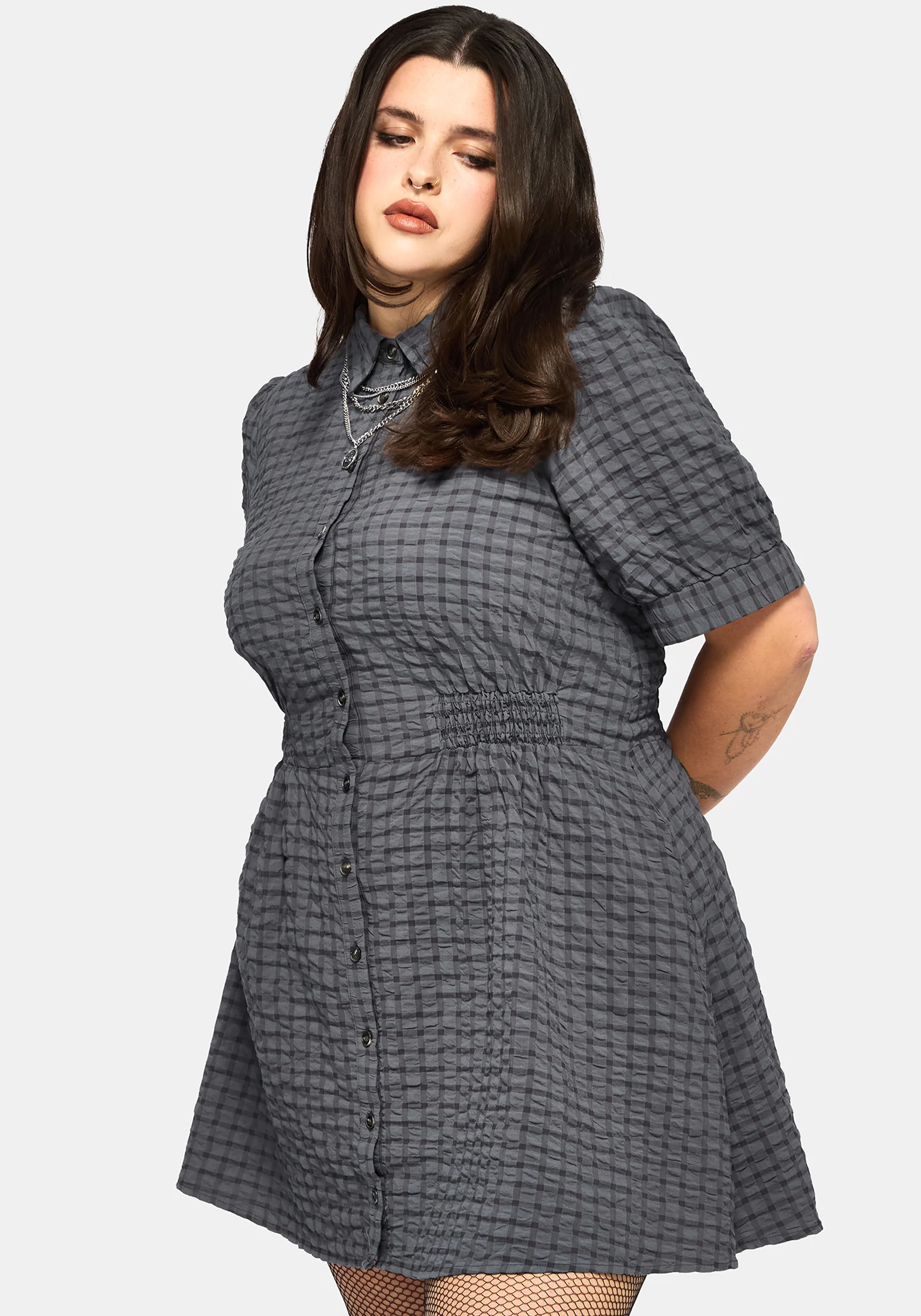 Nimira Check Puff Sleeve Mini Dress - Image 10