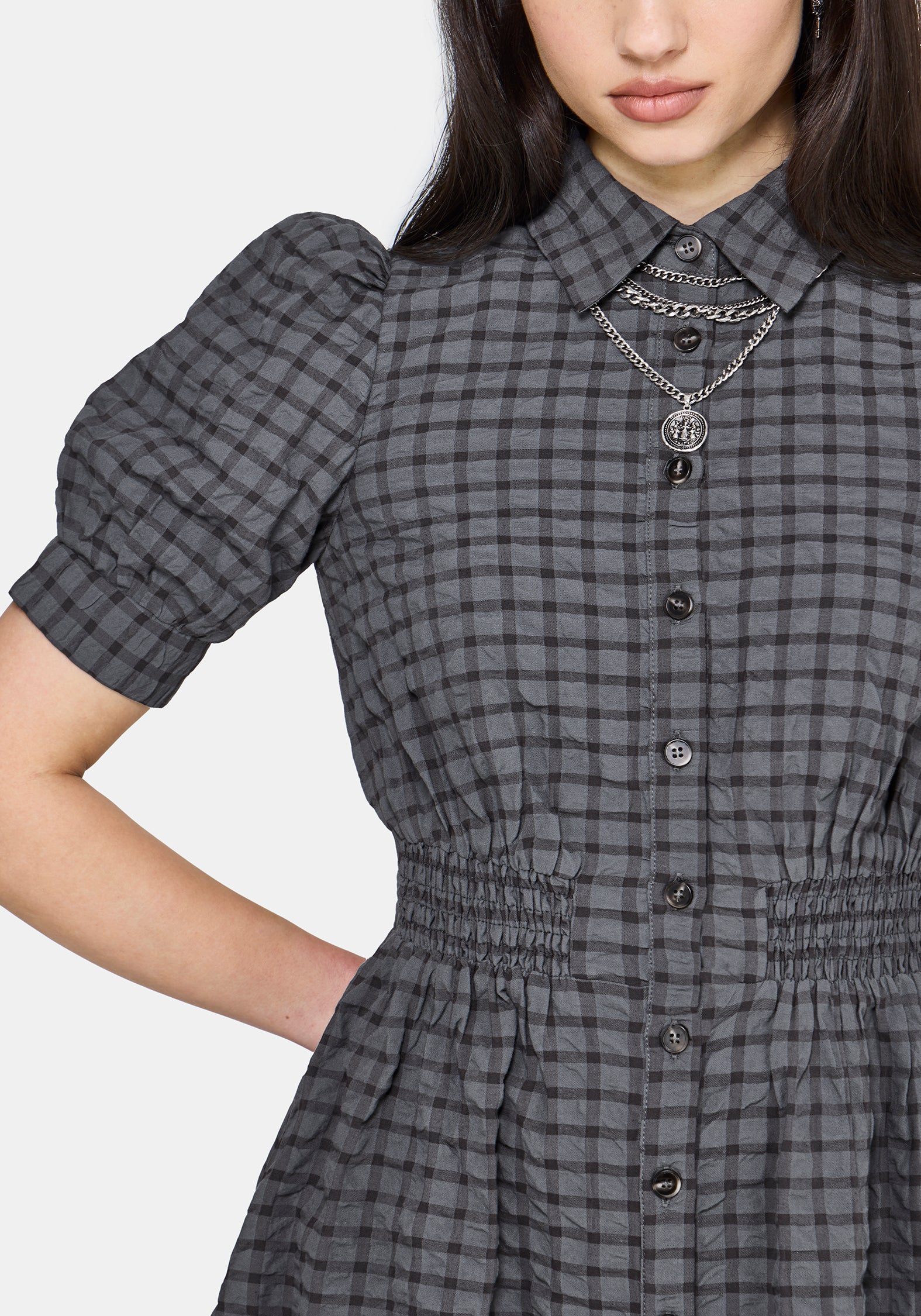 Nimira Check Puff Sleeve Mini Dress - Image 2