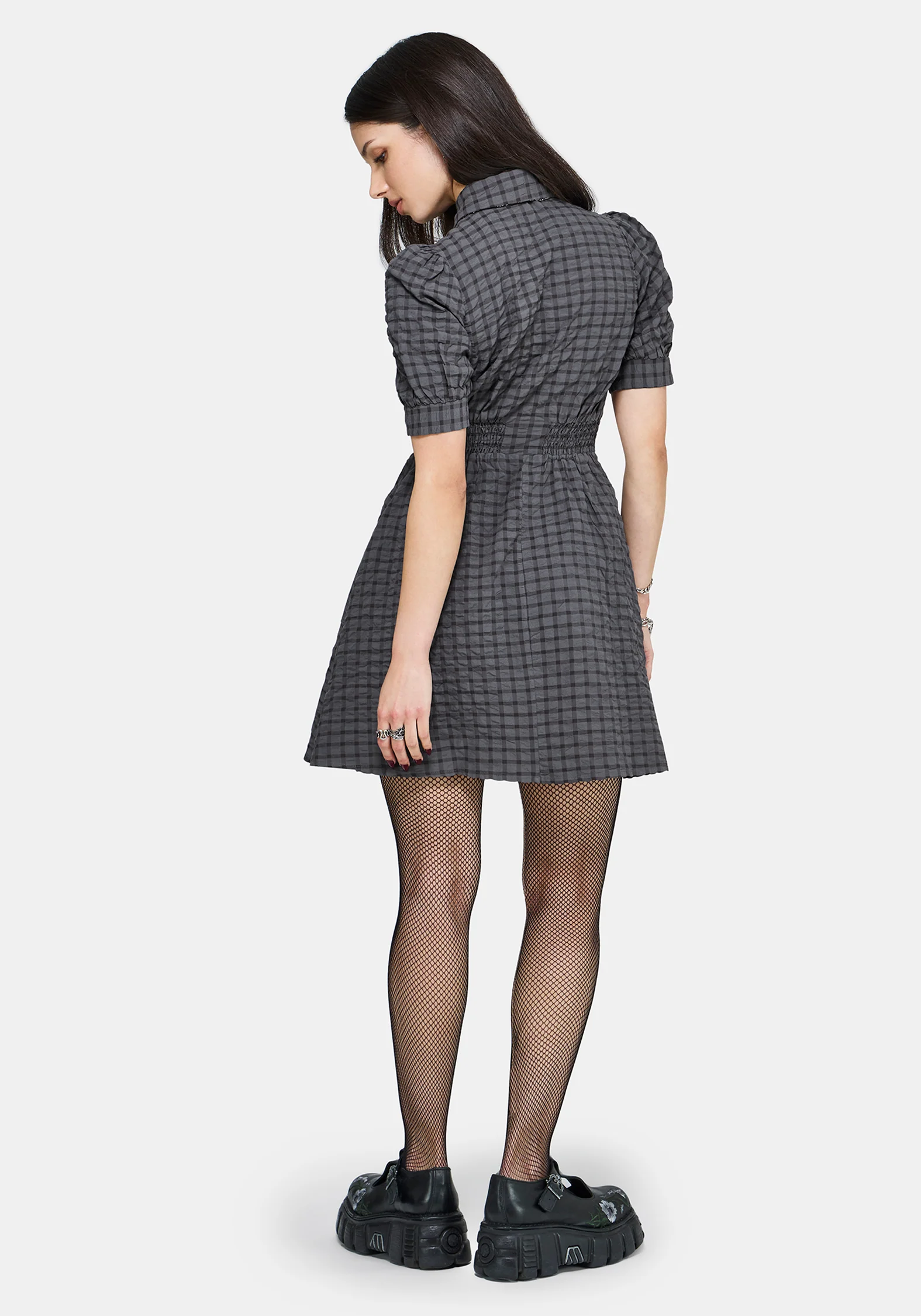 Nimira Check Puff Sleeve Mini Dress - Image 3