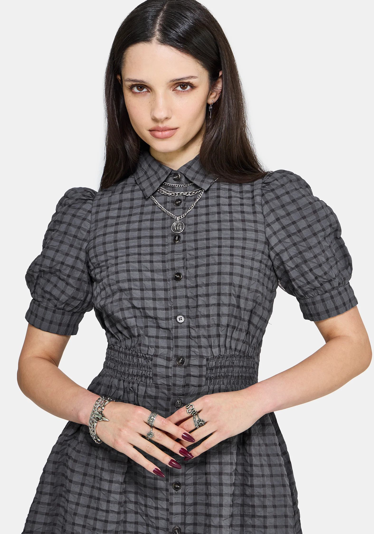 Nimira Check Puff Sleeve Mini Dress - Image 4