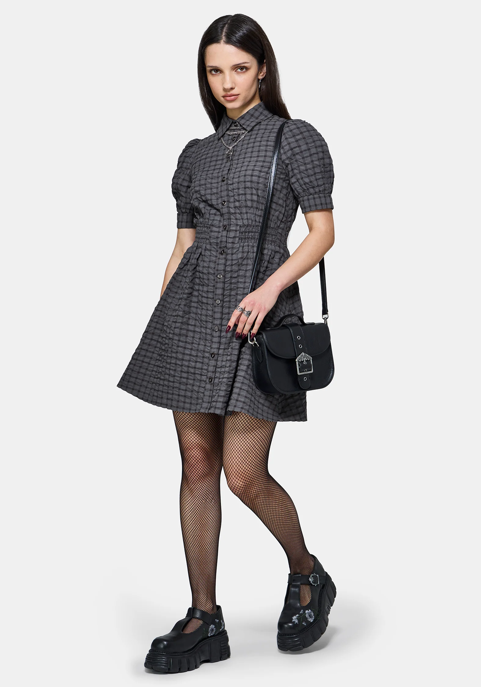 Nimira Check Puff Sleeve Mini Dress - Image 5