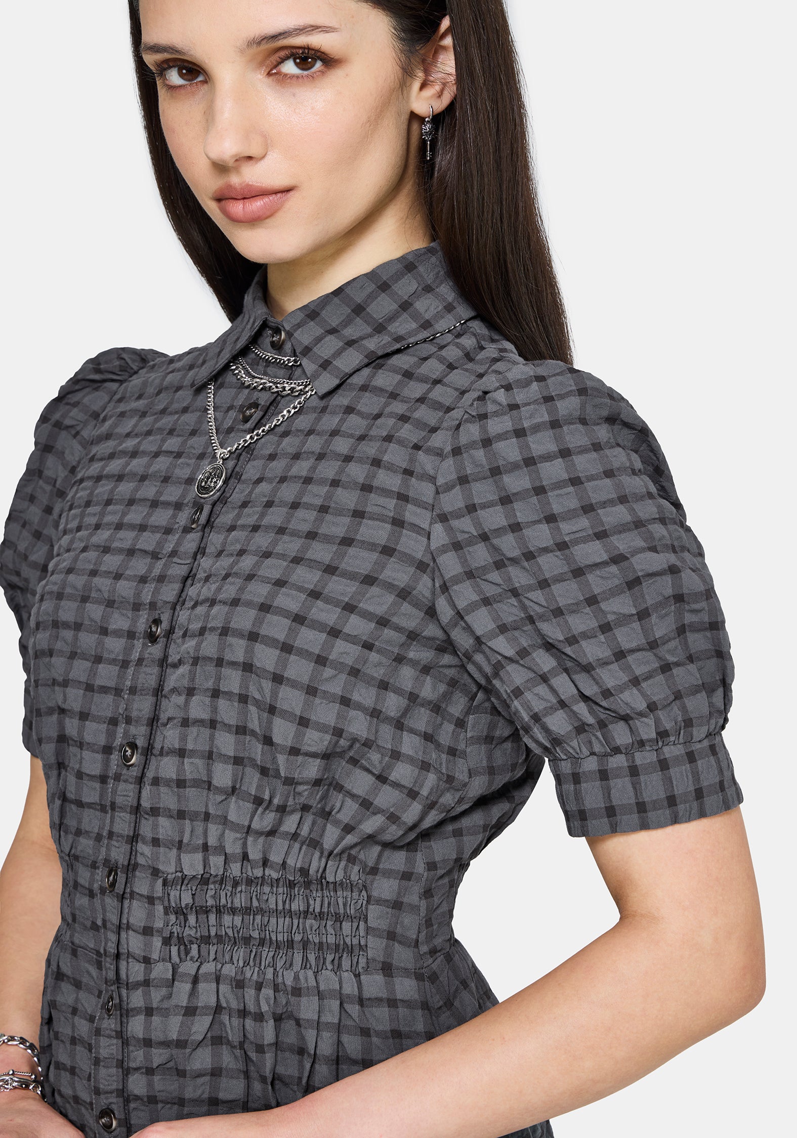 Nimira Check Puff Sleeve Mini Dress - Image 6
