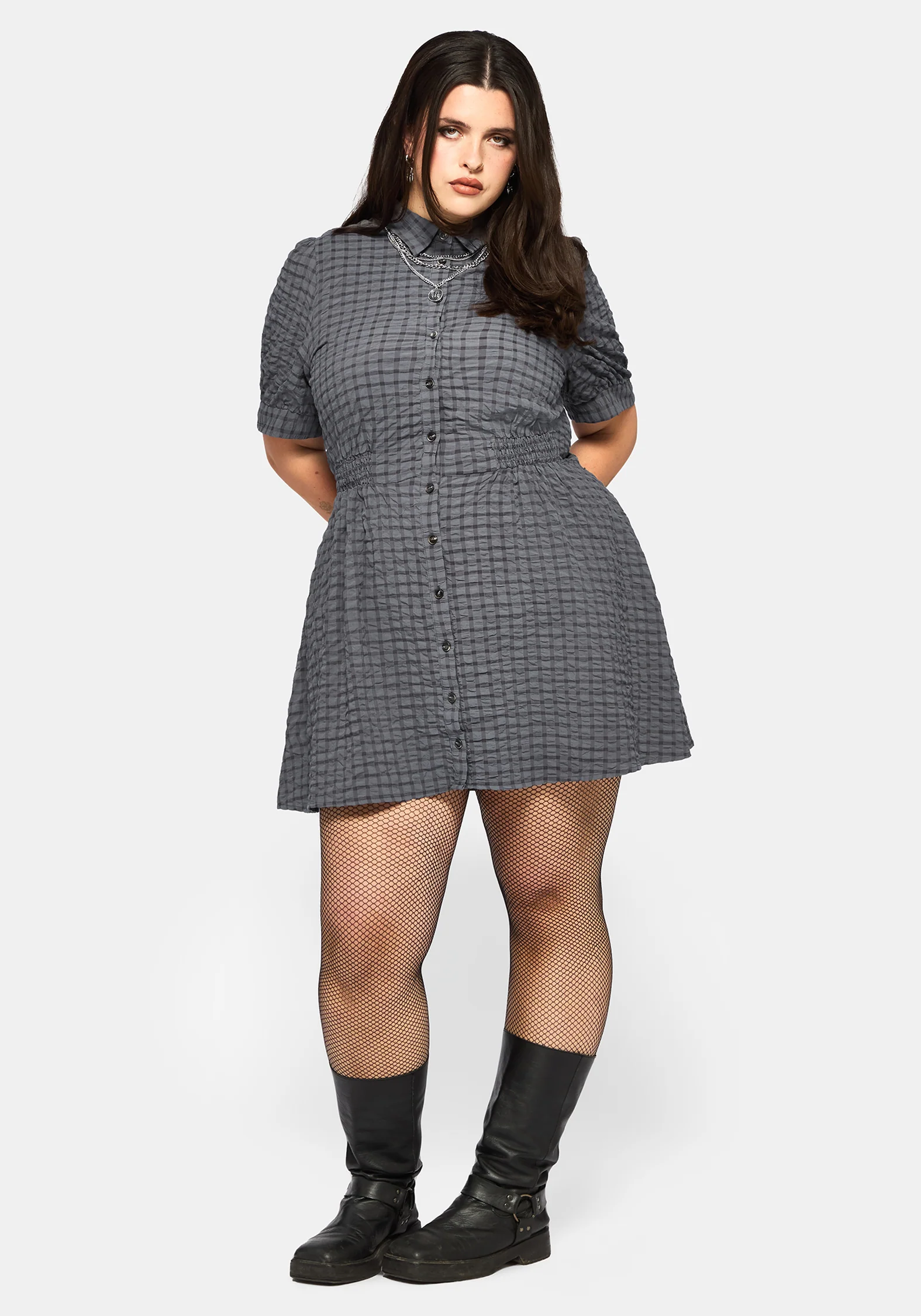 Nimira Check Puff Sleeve Mini Dress - Image 8