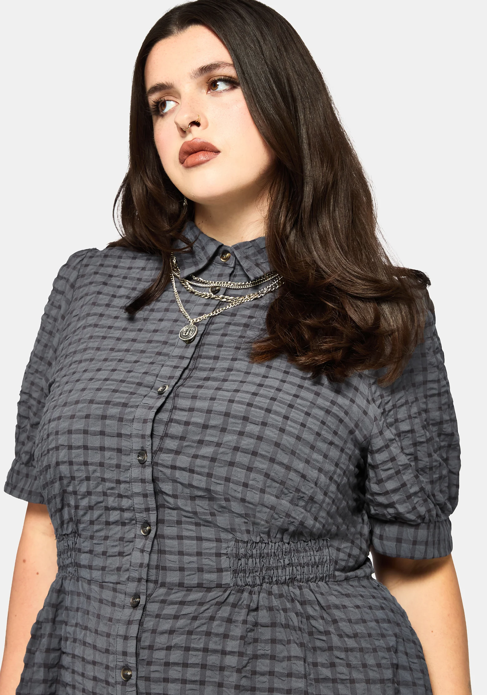 Nimira Check Puff Sleeve Mini Dress - Image 9