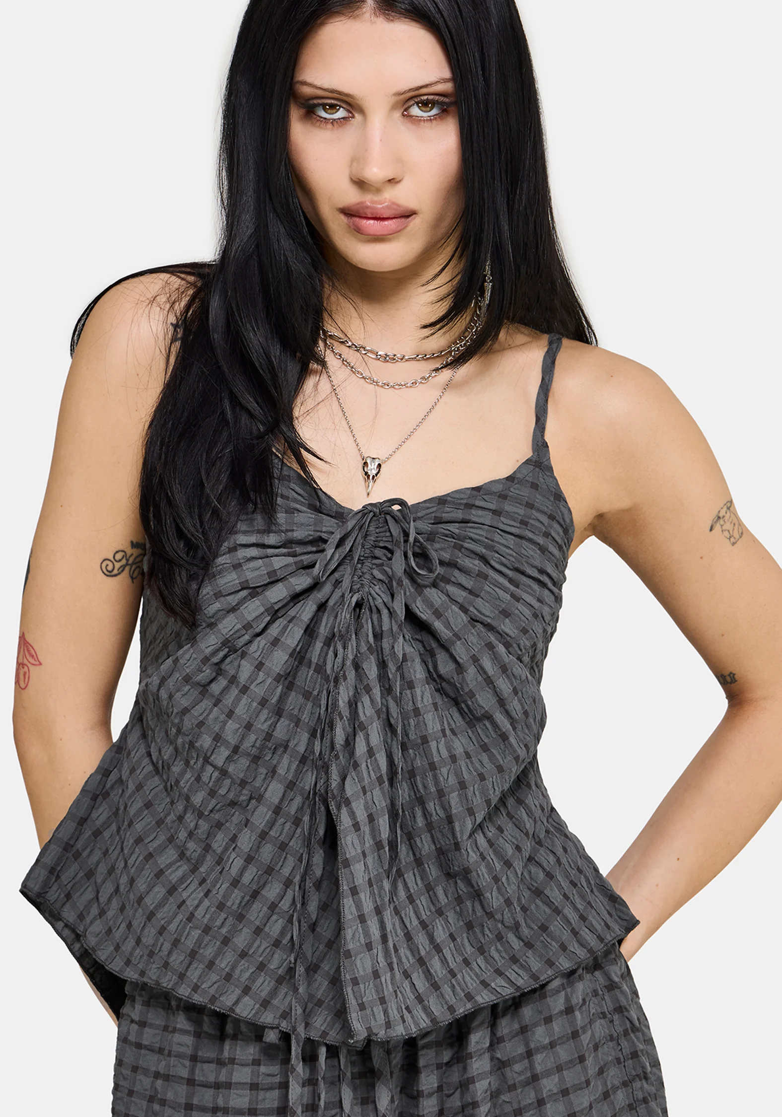 Nimira Check Ruche Hanky Hem Cami - Image 3