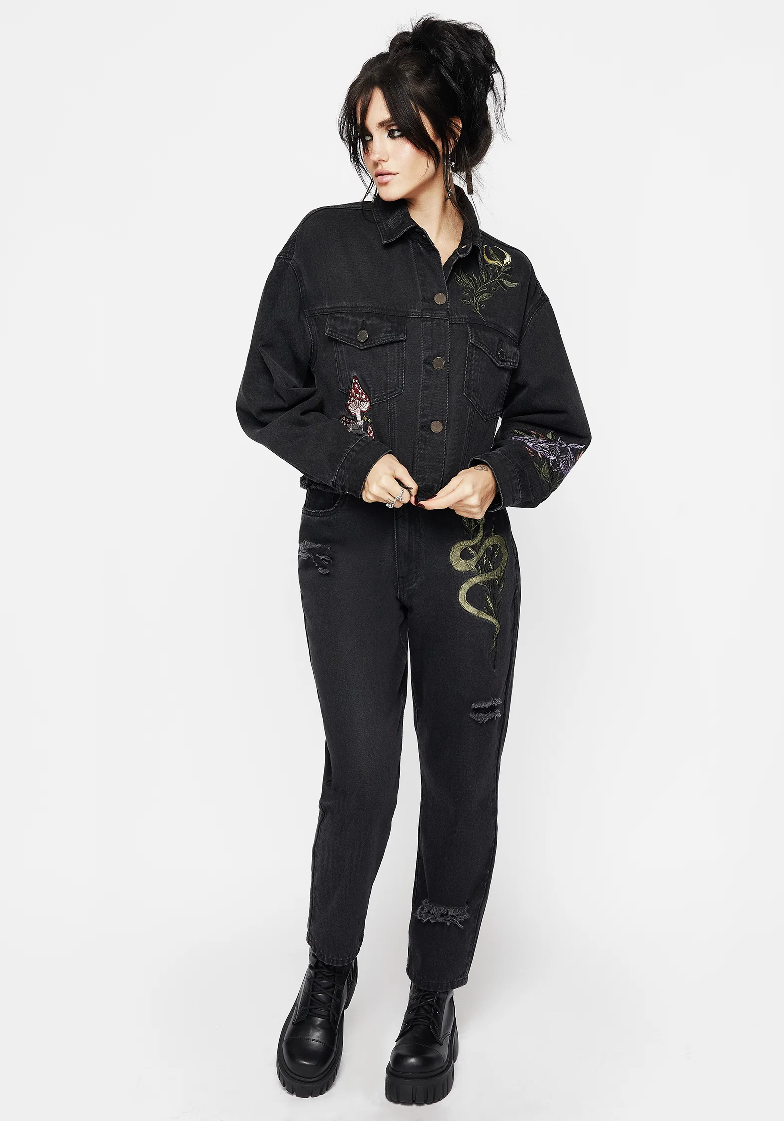 Nirah Embroidered Crop Denim Jacket - Image 9