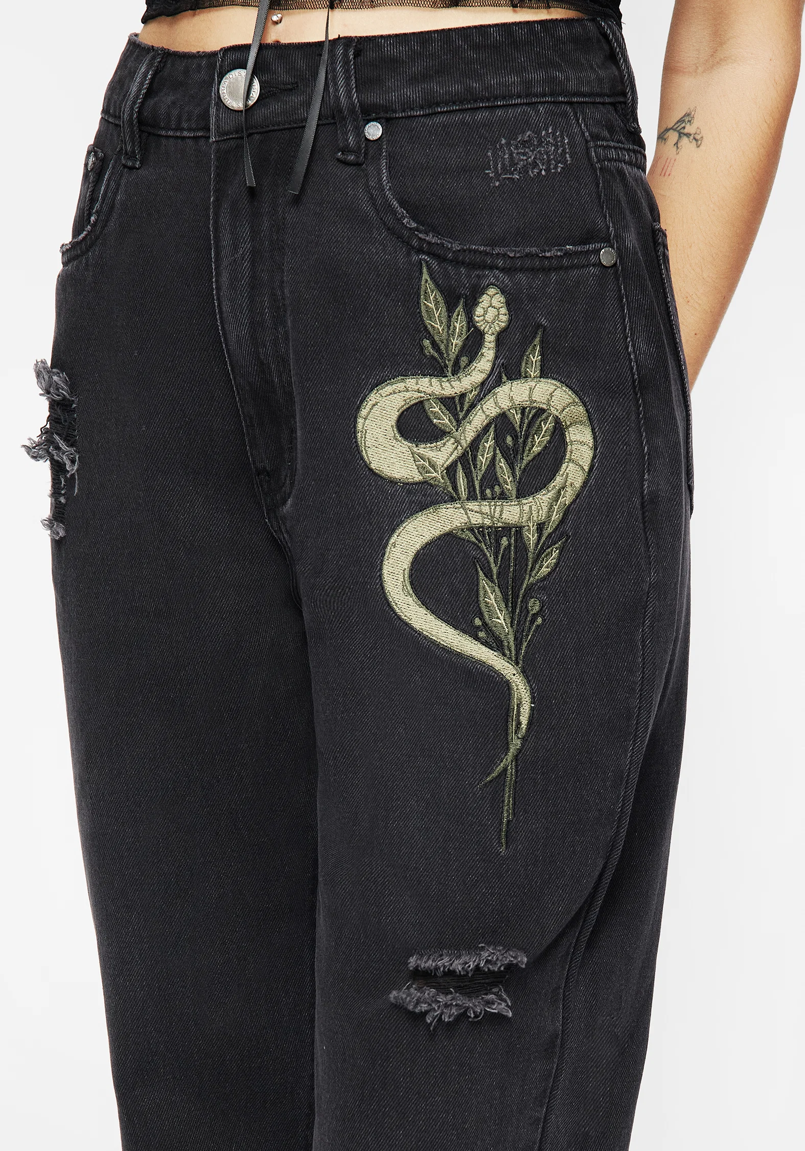 Nirah Embroidered Distressed Mom Jeans - Image 2