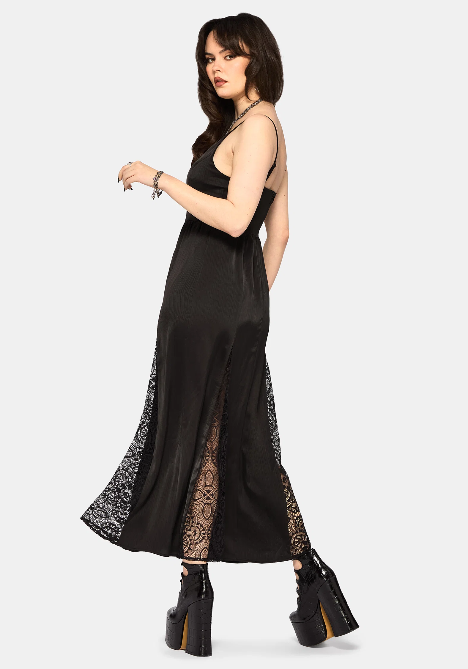 Nite Lace Godet Cami Maxi Dress - Image 3