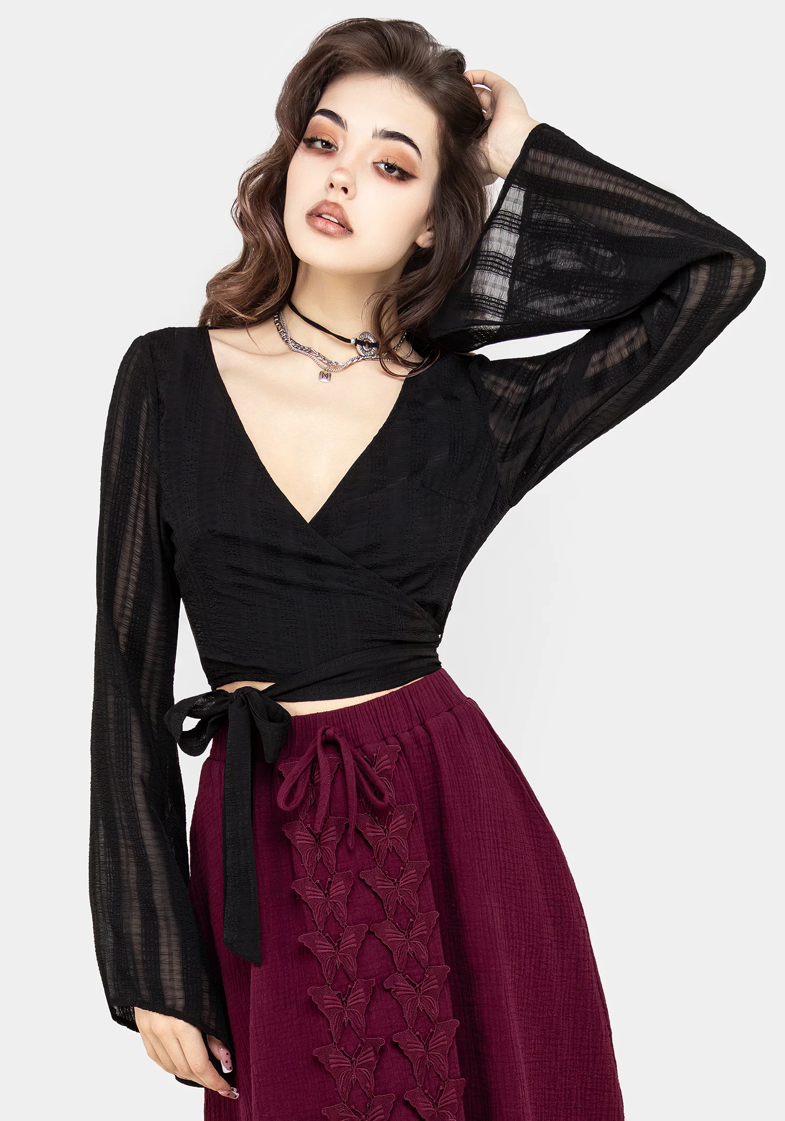 Nixie Flare Sleeve Wrap Top - Image 6