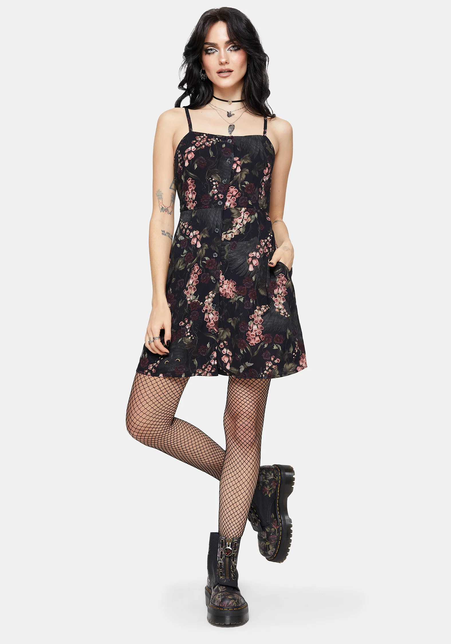 Noctua Owl Foxglove Printed Button Up Cami Mini Dress - Image 5