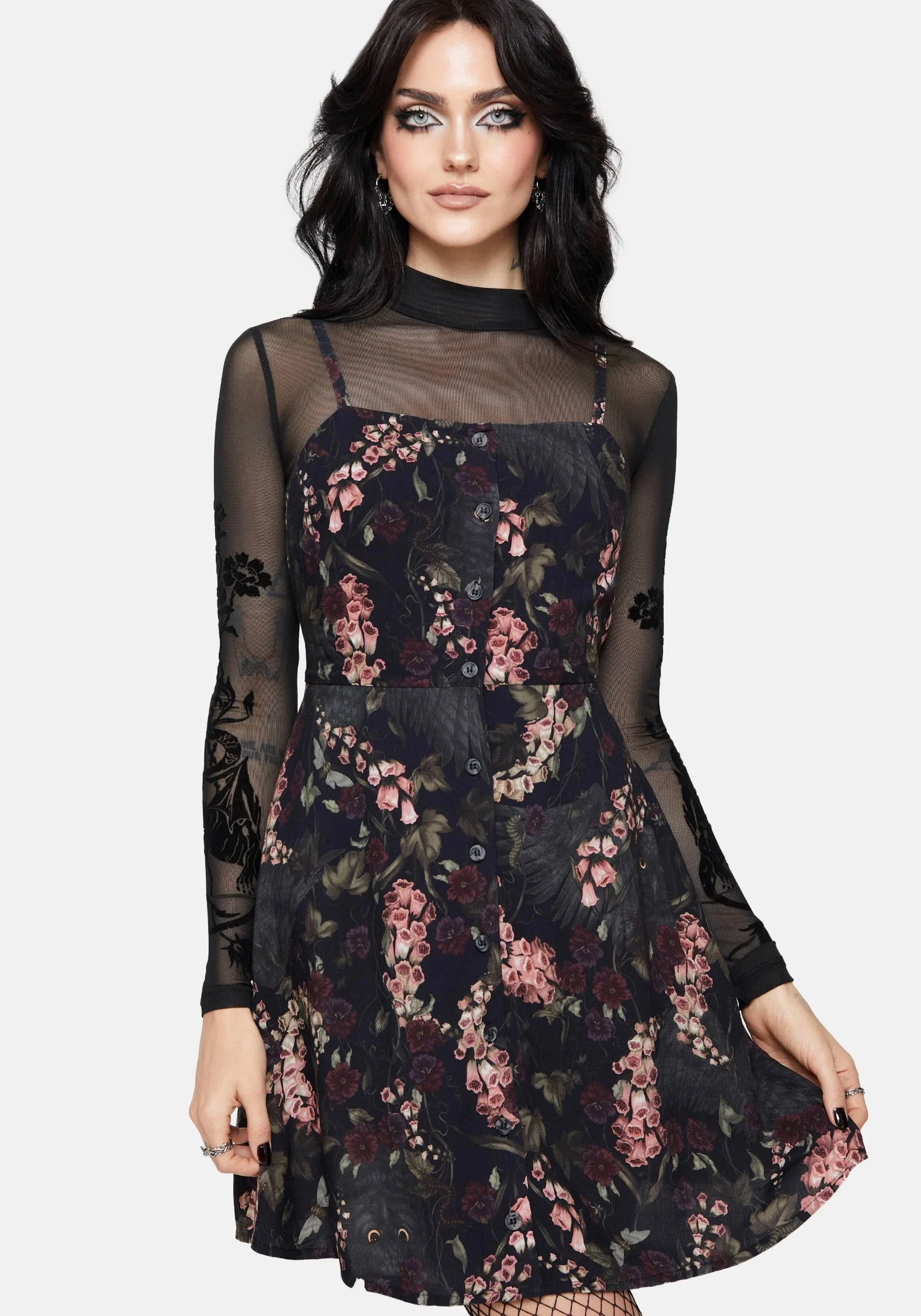 Noctua Owl Foxglove Printed Button Up Cami Mini Dress - Image 6