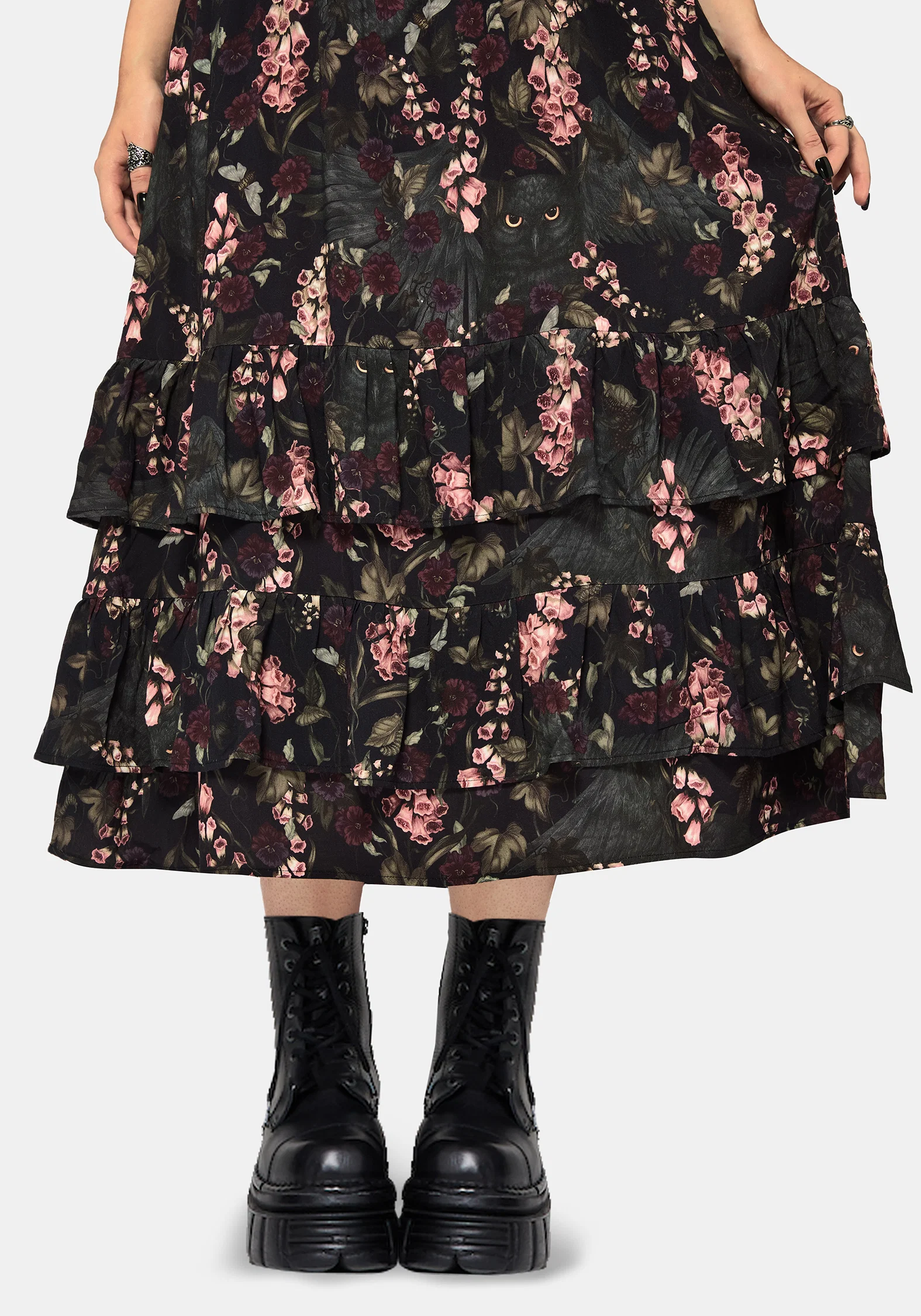 Noctua Owl Foxglove Printed Tiered Midaxi Dress - Image 2