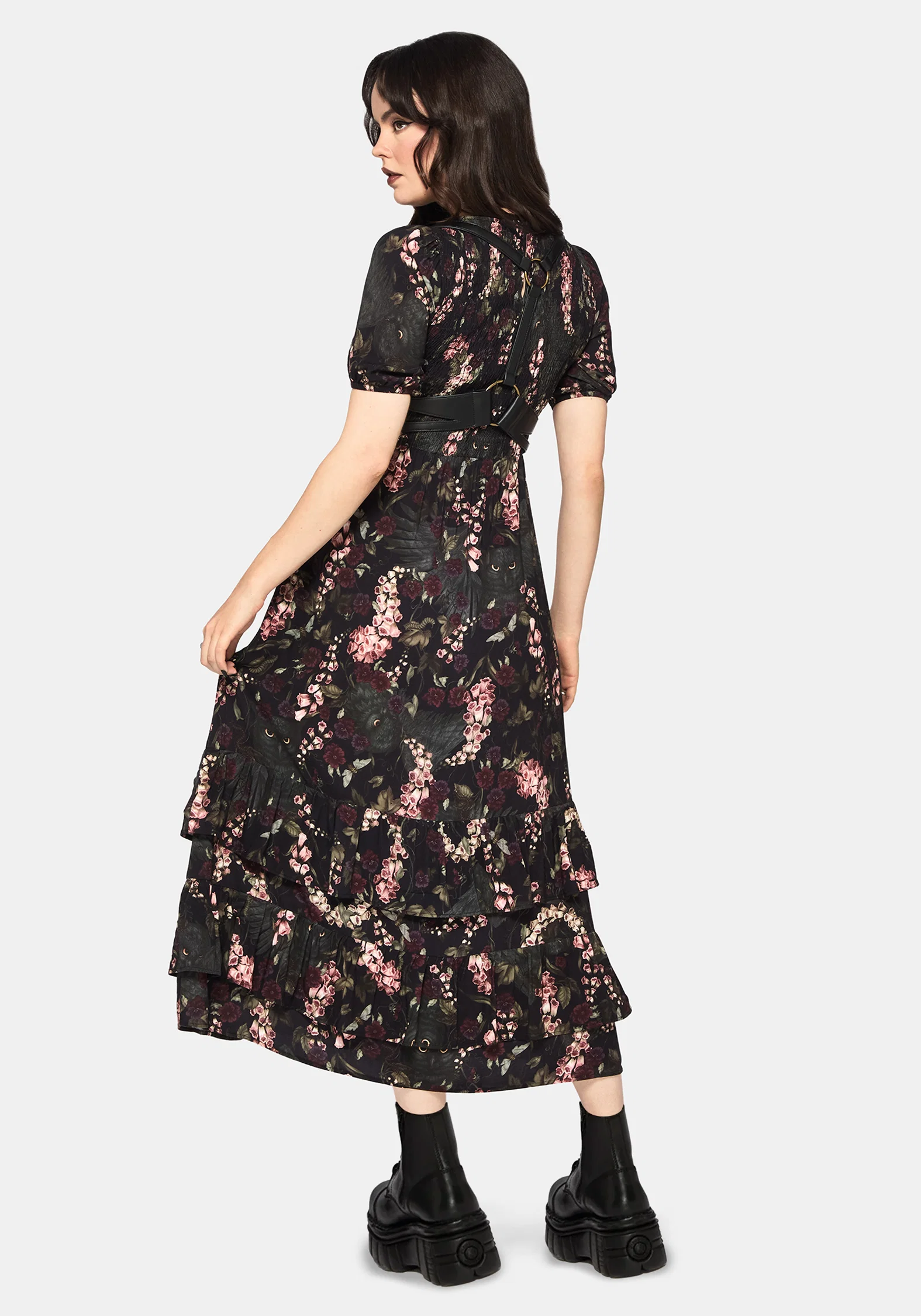 Noctua Owl Foxglove Printed Tiered Midaxi Dress - Image 3