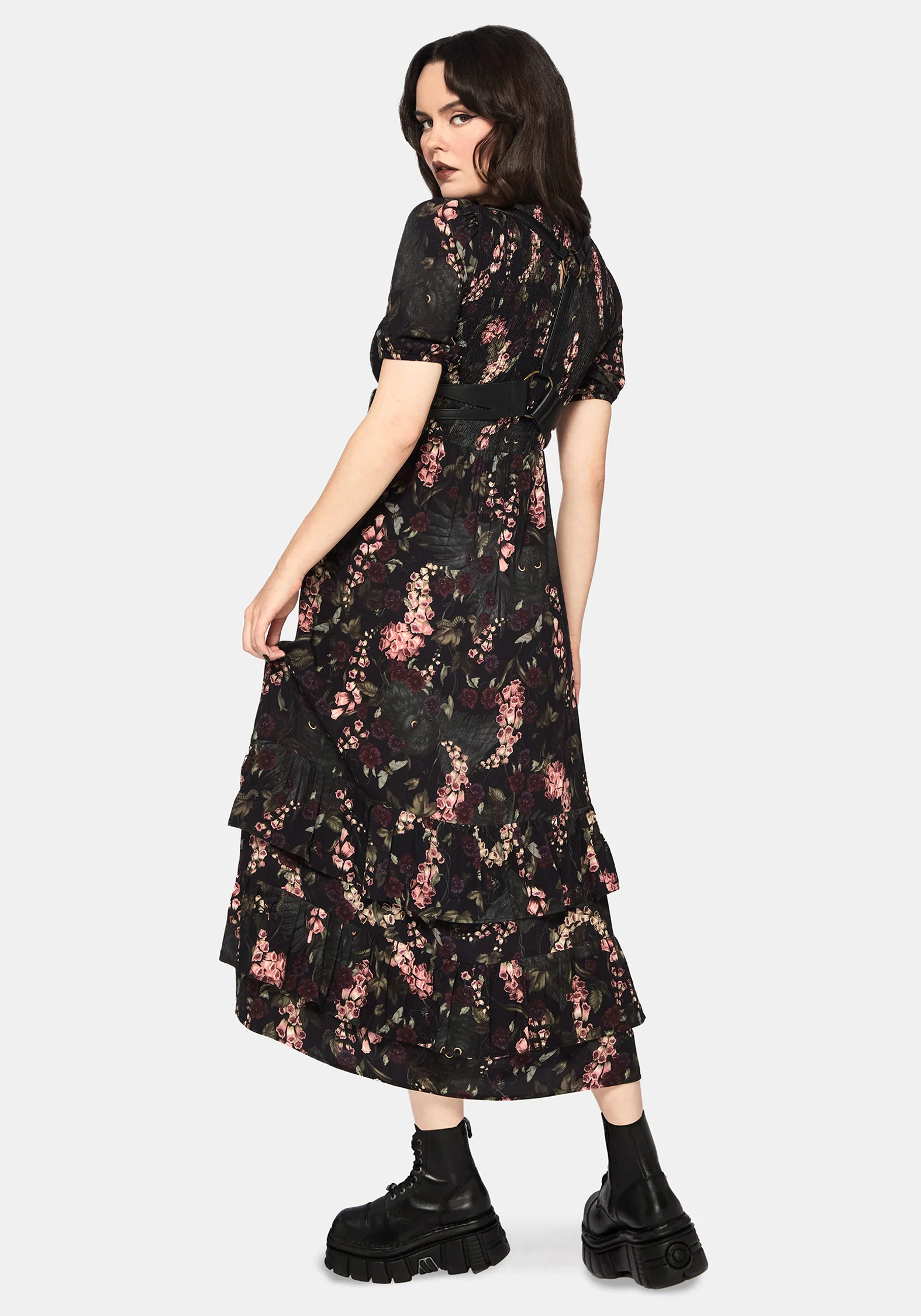 Noctua Owl Foxglove Printed Tiered Midaxi Dress - Image 5