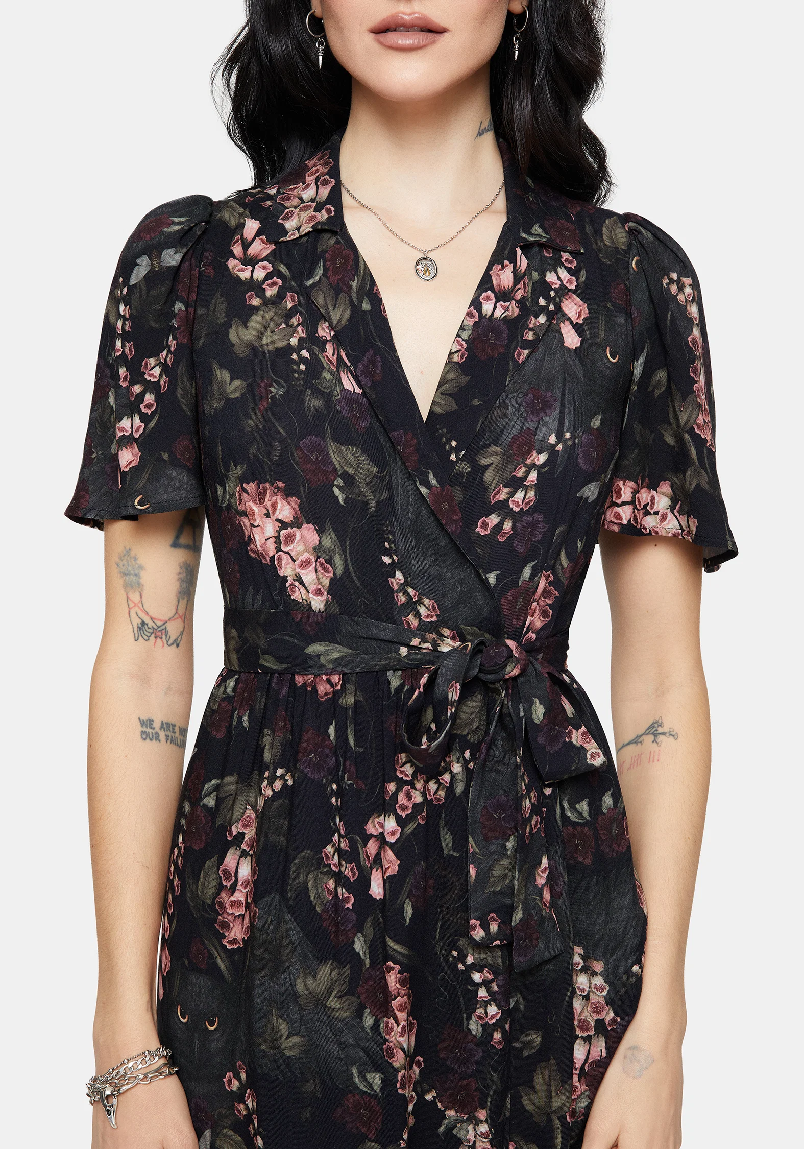 Noctua Owl Foxglove Printed Wrap Midaxi Shirt Dress - Image 2