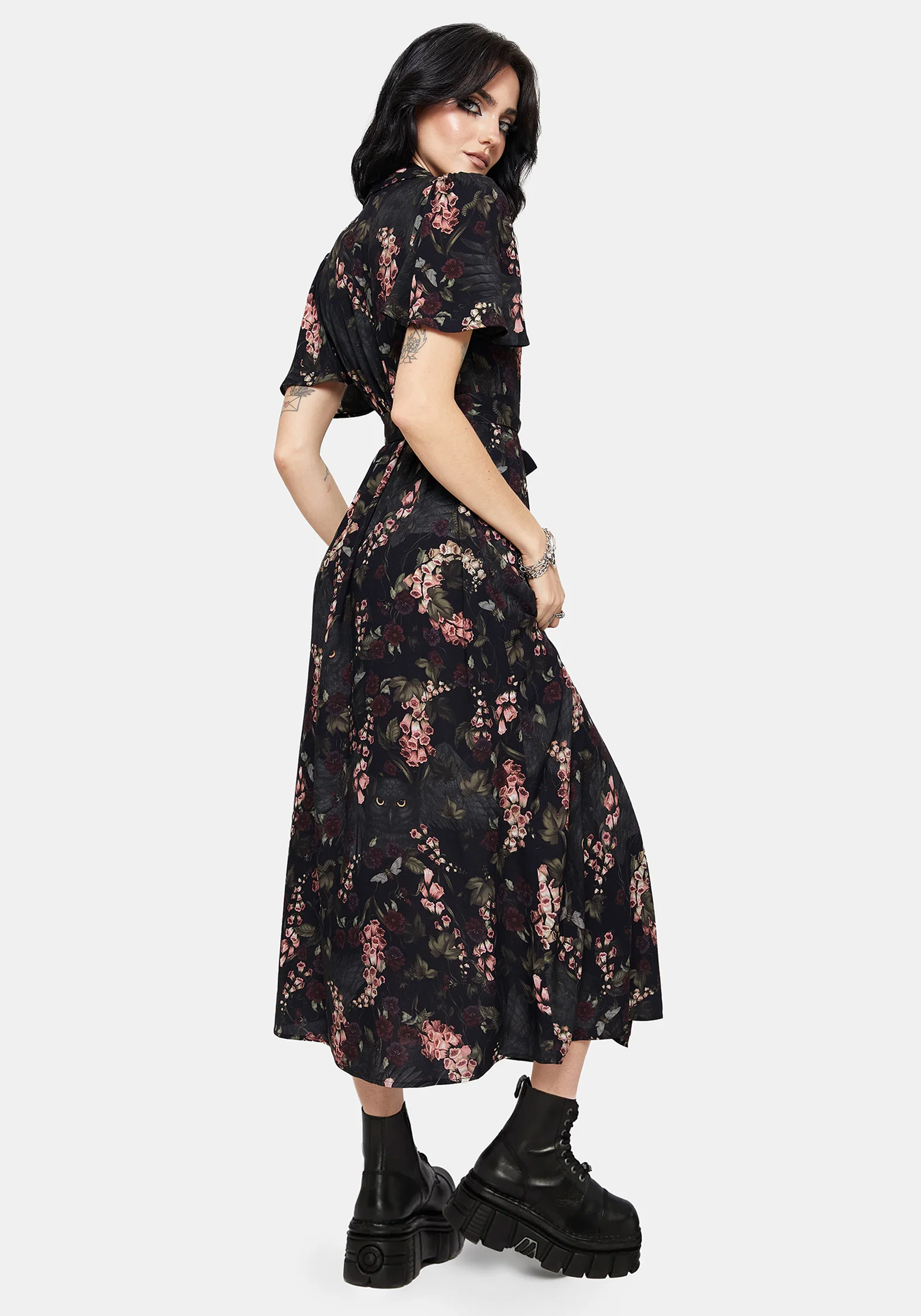 Noctua Owl Foxglove Printed Wrap Midaxi Shirt Dress - Image 3