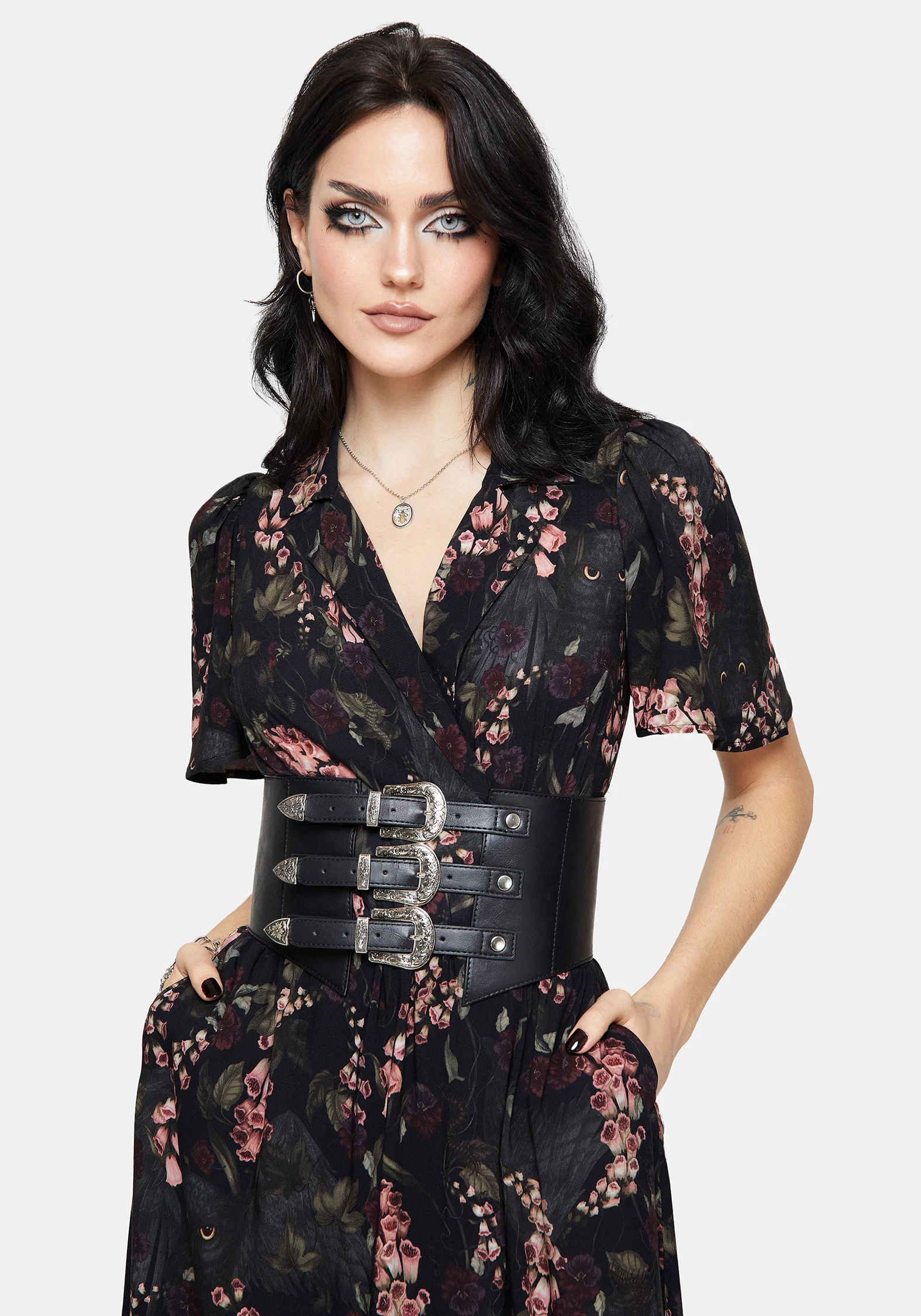 Noctua Owl Foxglove Printed Wrap Midaxi Shirt Dress - Image 5