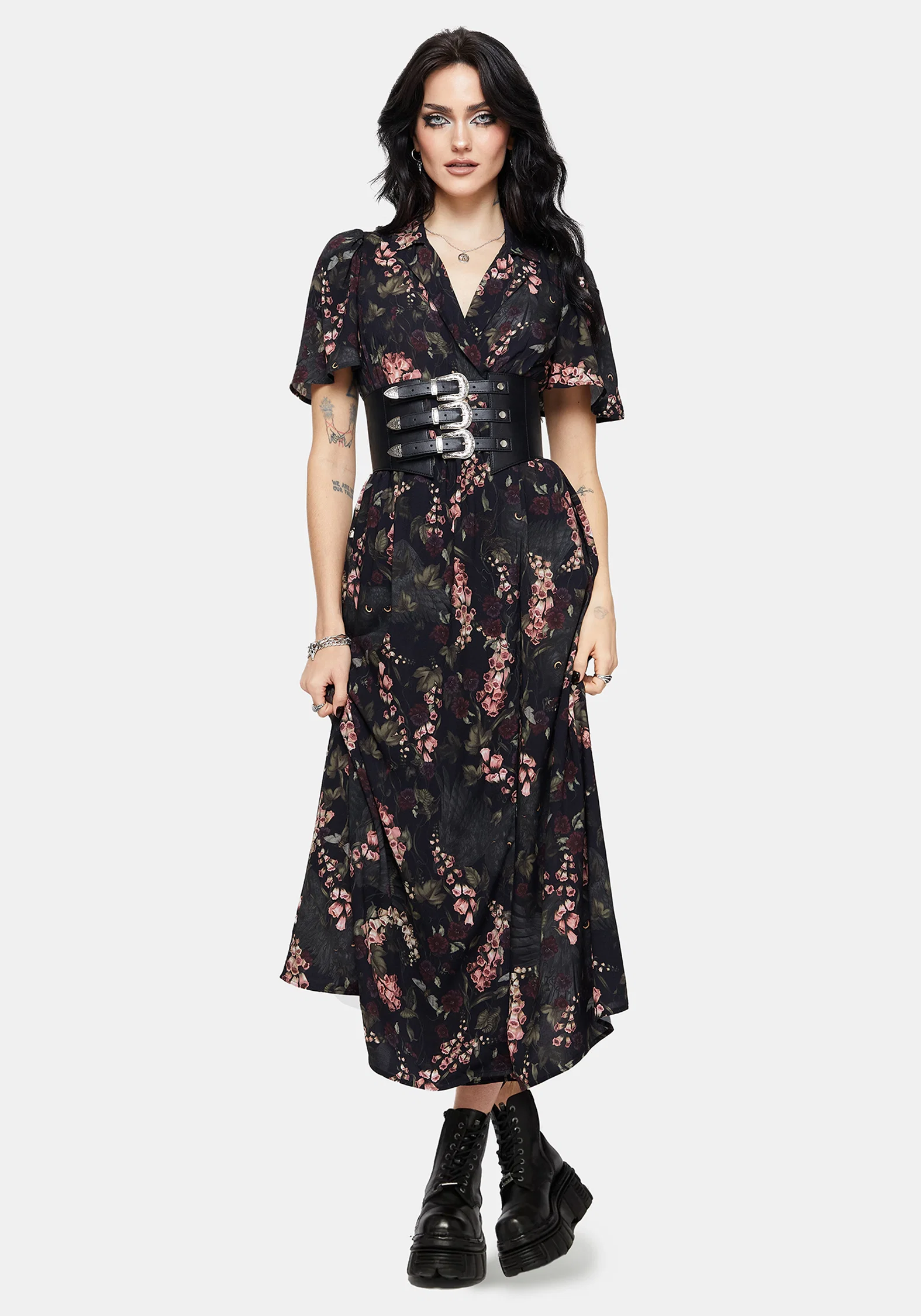 Noctua Owl Foxglove Printed Wrap Midaxi Shirt Dress - Image 7