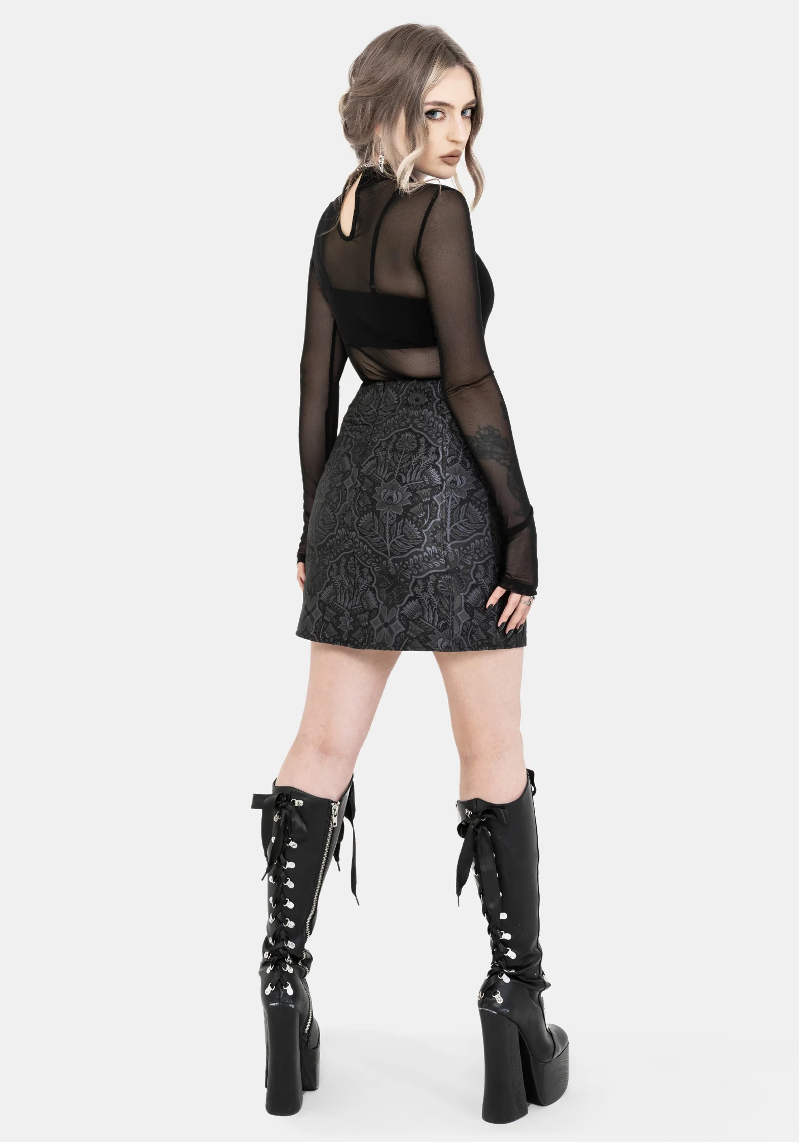 Nocturna Jacquard A Line Mini Skirt - Image 3