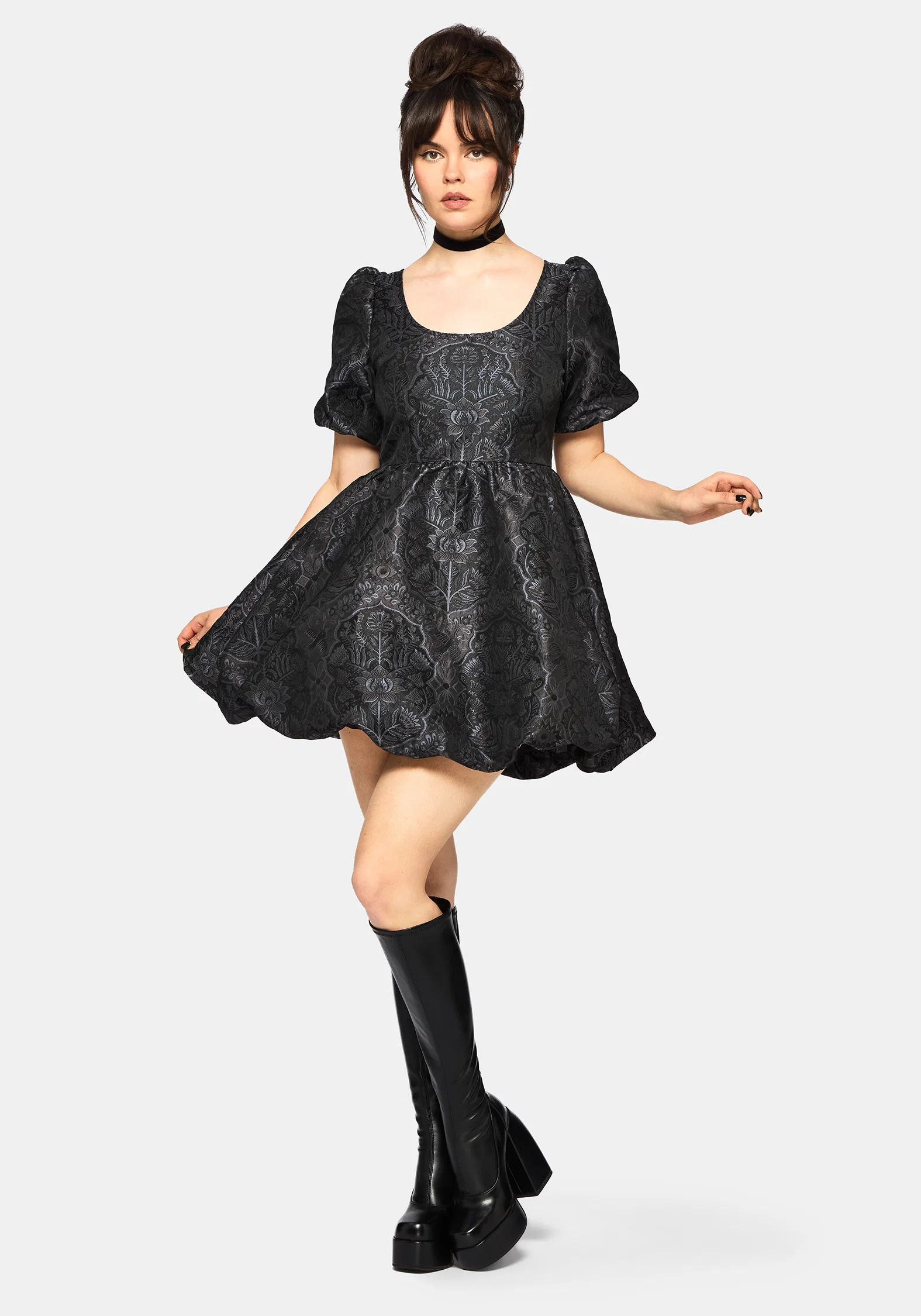 Nocturna Jacquard Scoop Neck Puffball Mini Dress - Image 5