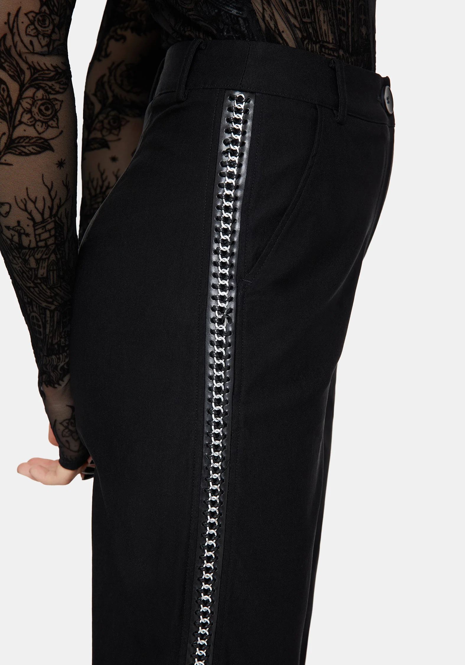 Nocturne Bengaline Tapered Trousers with Chain Trim - Image 2