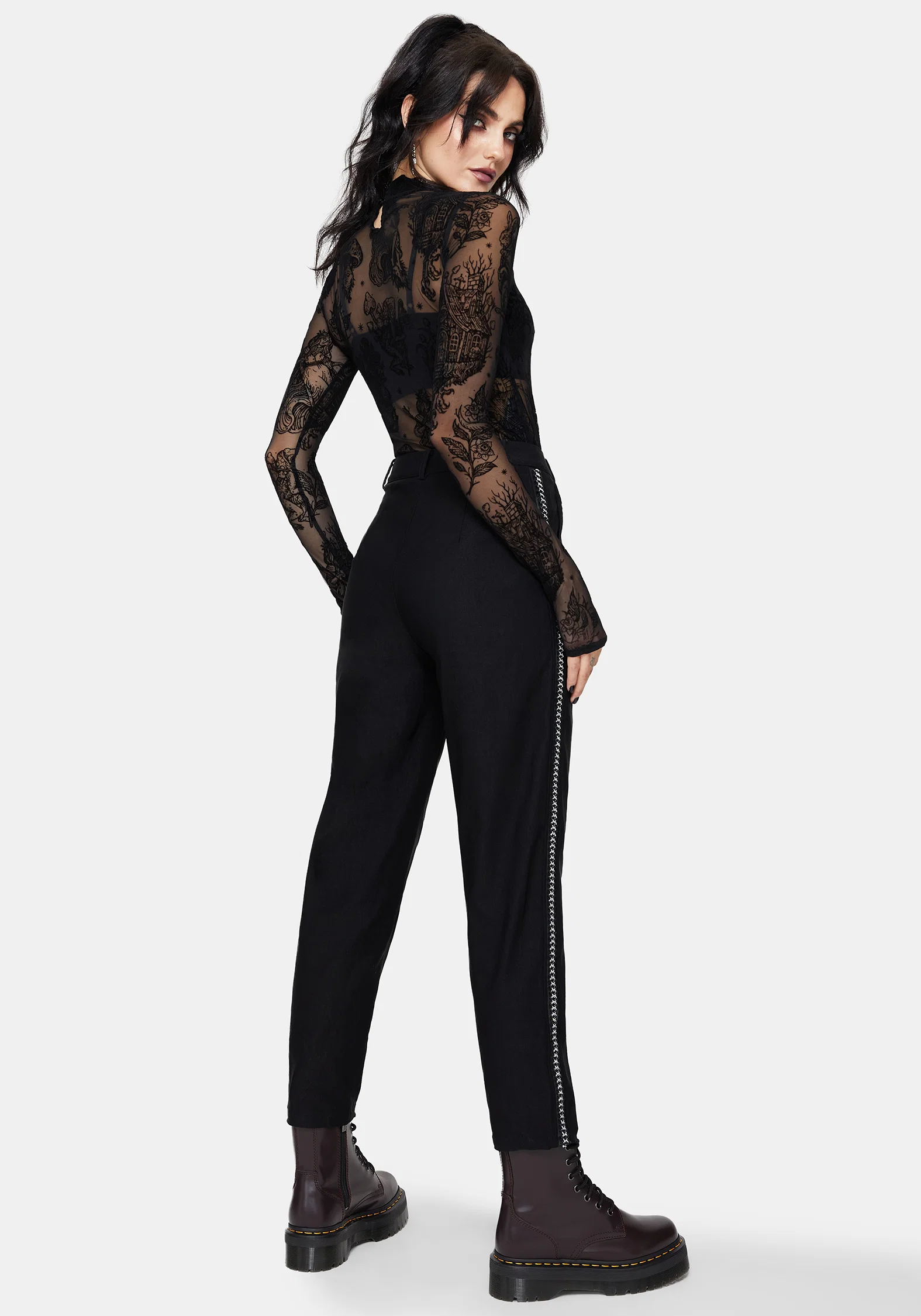 Nocturne Bengaline Tapered Trousers with Chain Trim - Image 3