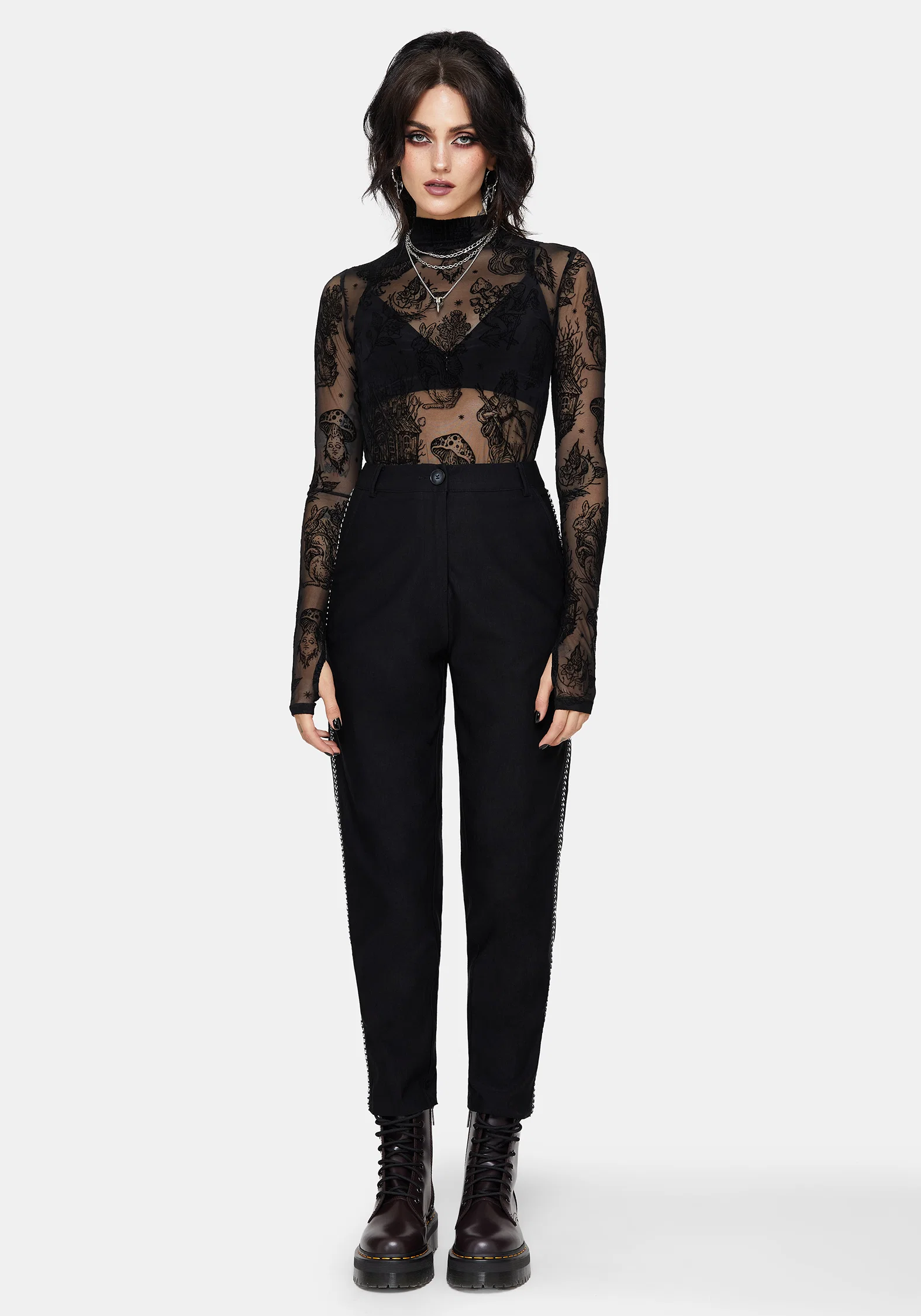 Nocturne Bengaline Tapered Trousers with Chain Trim - Image 5