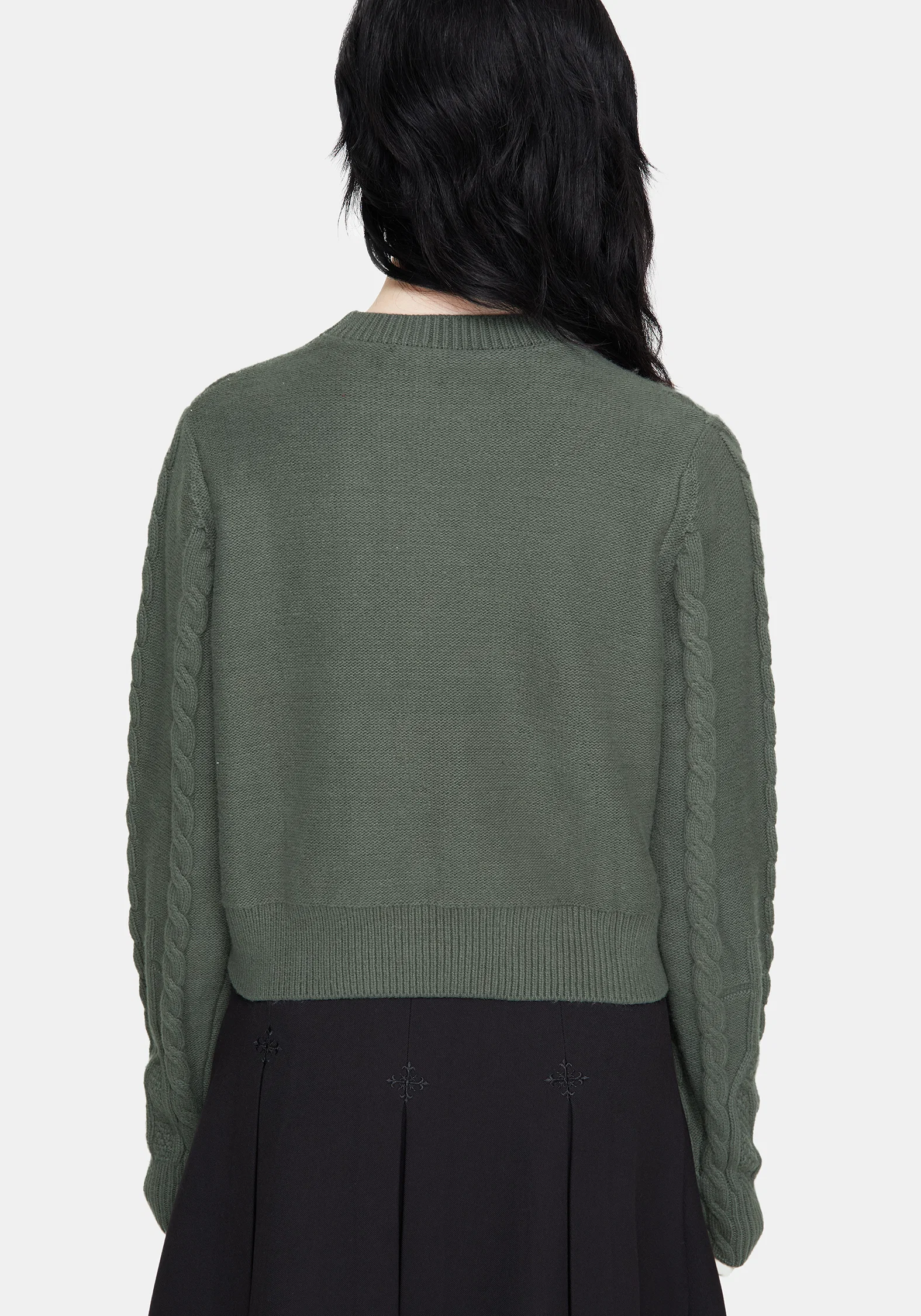 Noir Cotton Gothic Arch Cropped Cable Knit Jumper - Image 3
