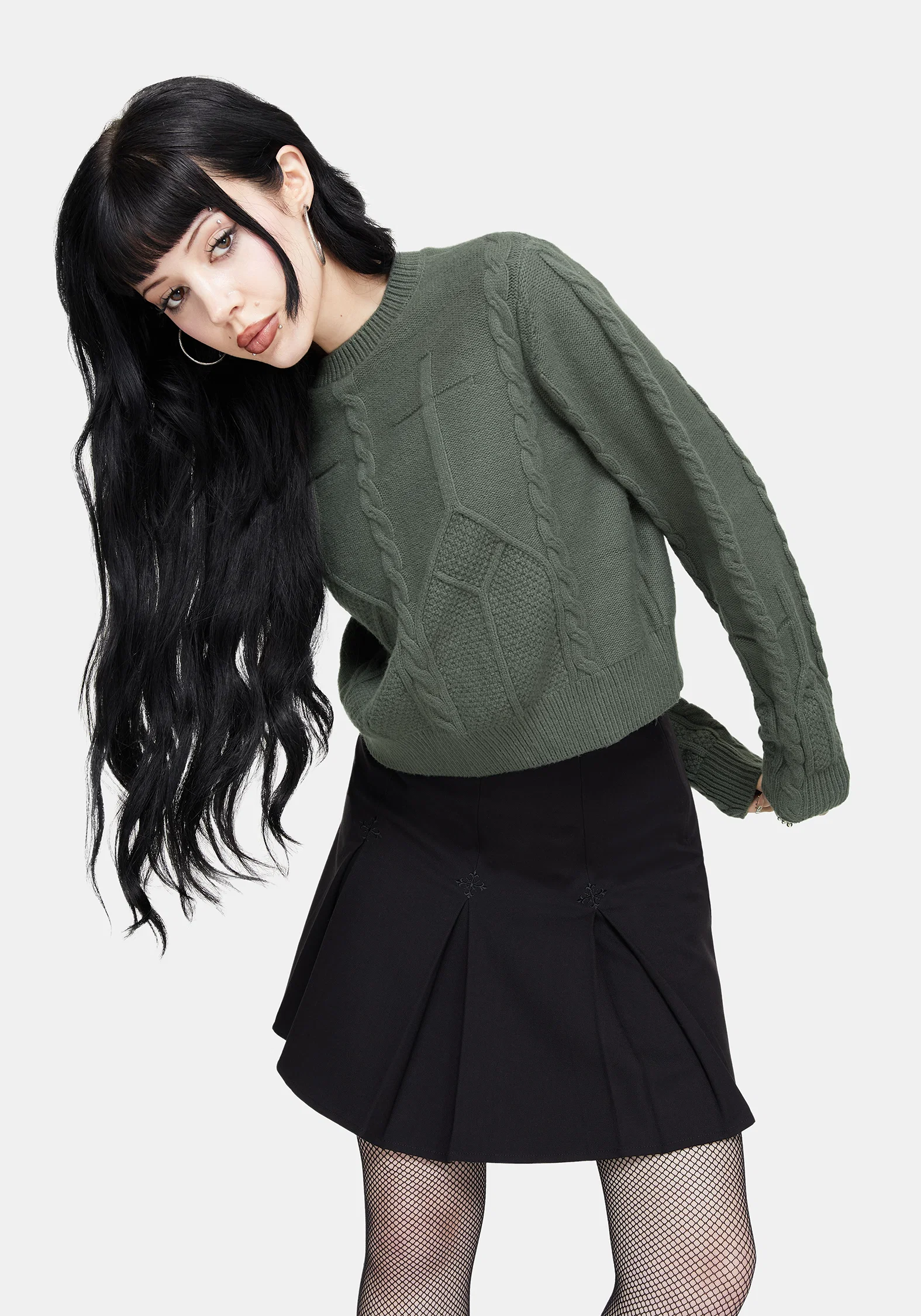 Noir Cotton Gothic Arch Cropped Cable Knit Jumper - Image 4