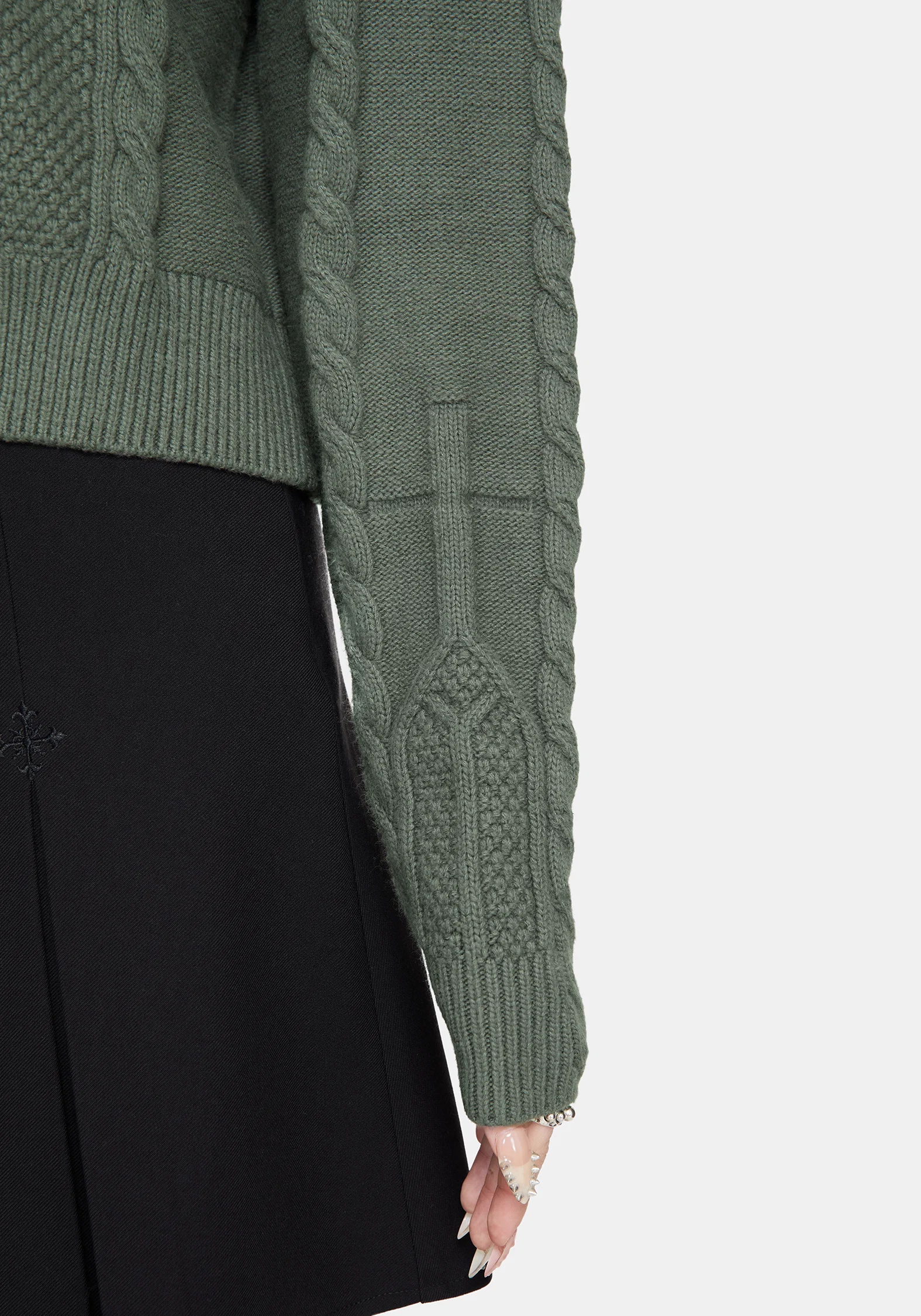 Noir Cotton Gothic Arch Cropped Cable Knit Jumper - Image 5