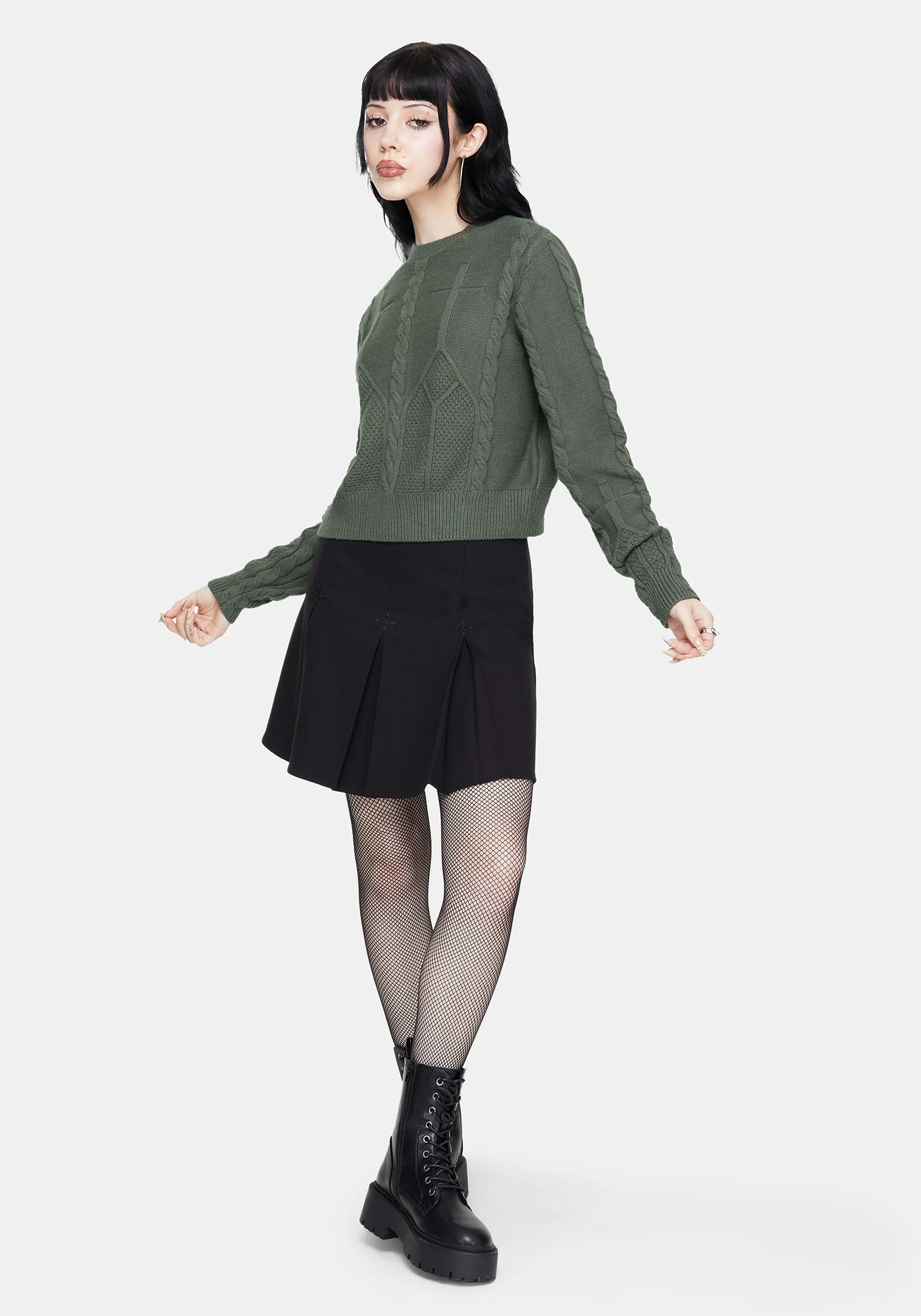 Noir Cotton Gothic Arch Cropped Cable Knit Jumper - Image 6