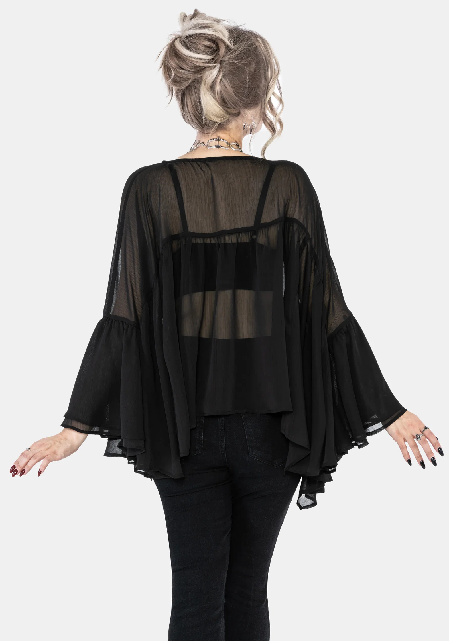 Noire Fluted Cuff Chiffon Blouse - Image 3