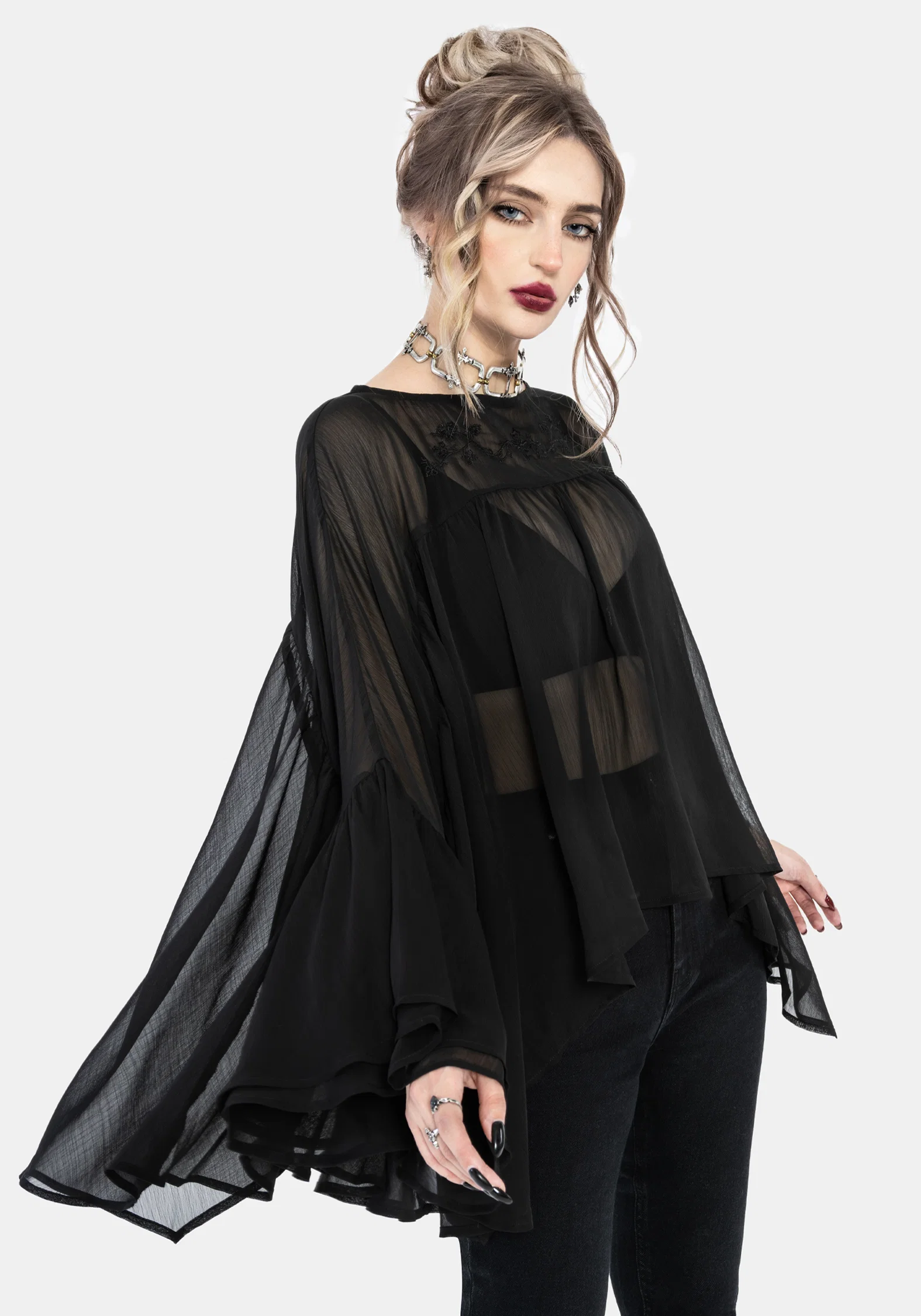 Noire Fluted Cuff Chiffon Blouse - Image 4