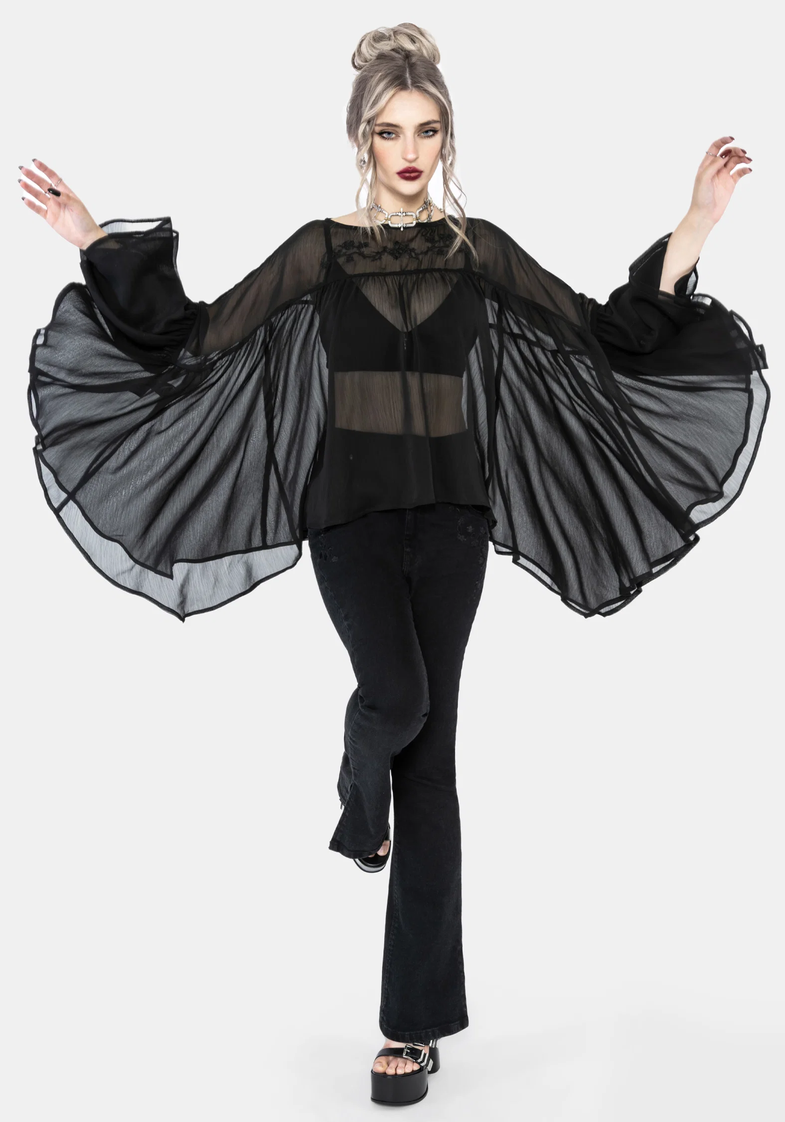 Noire Fluted Cuff Chiffon Blouse - Image 5