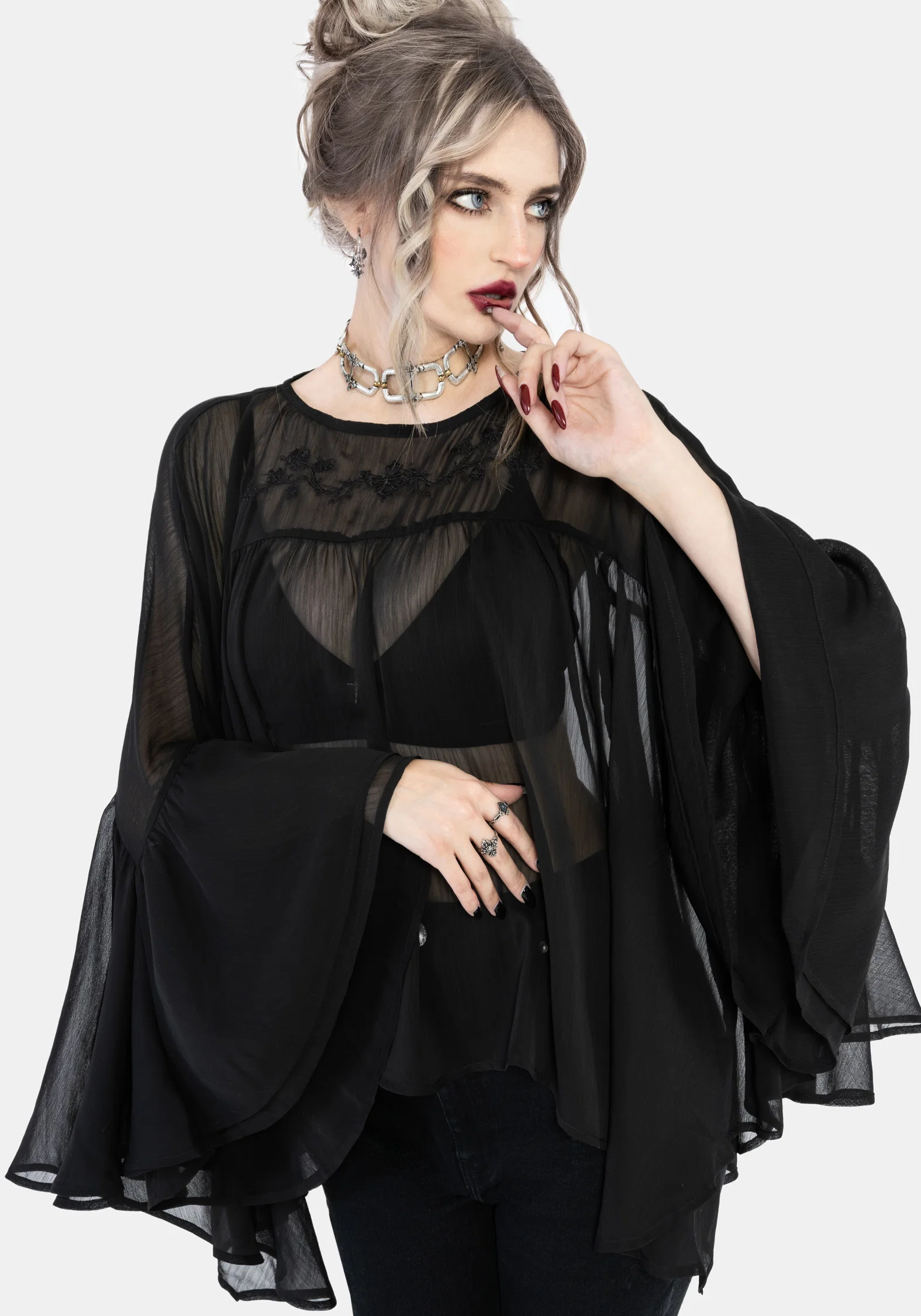 Noire Fluted Cuff Chiffon Blouse - Image 6