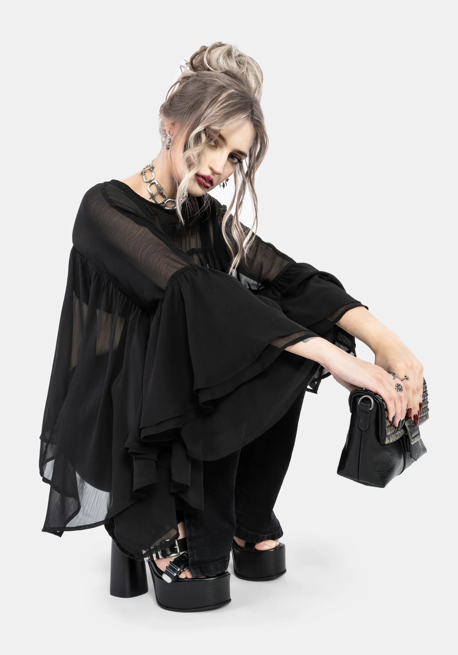Noire Fluted Cuff Chiffon Blouse - Image 7