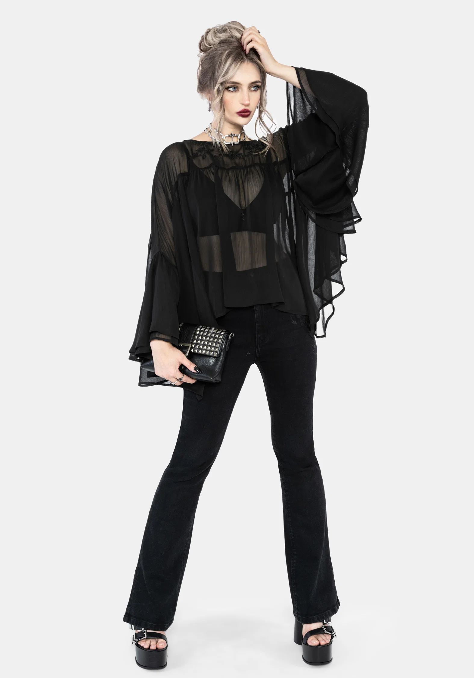 Noire Fluted Cuff Chiffon Blouse - Image 8