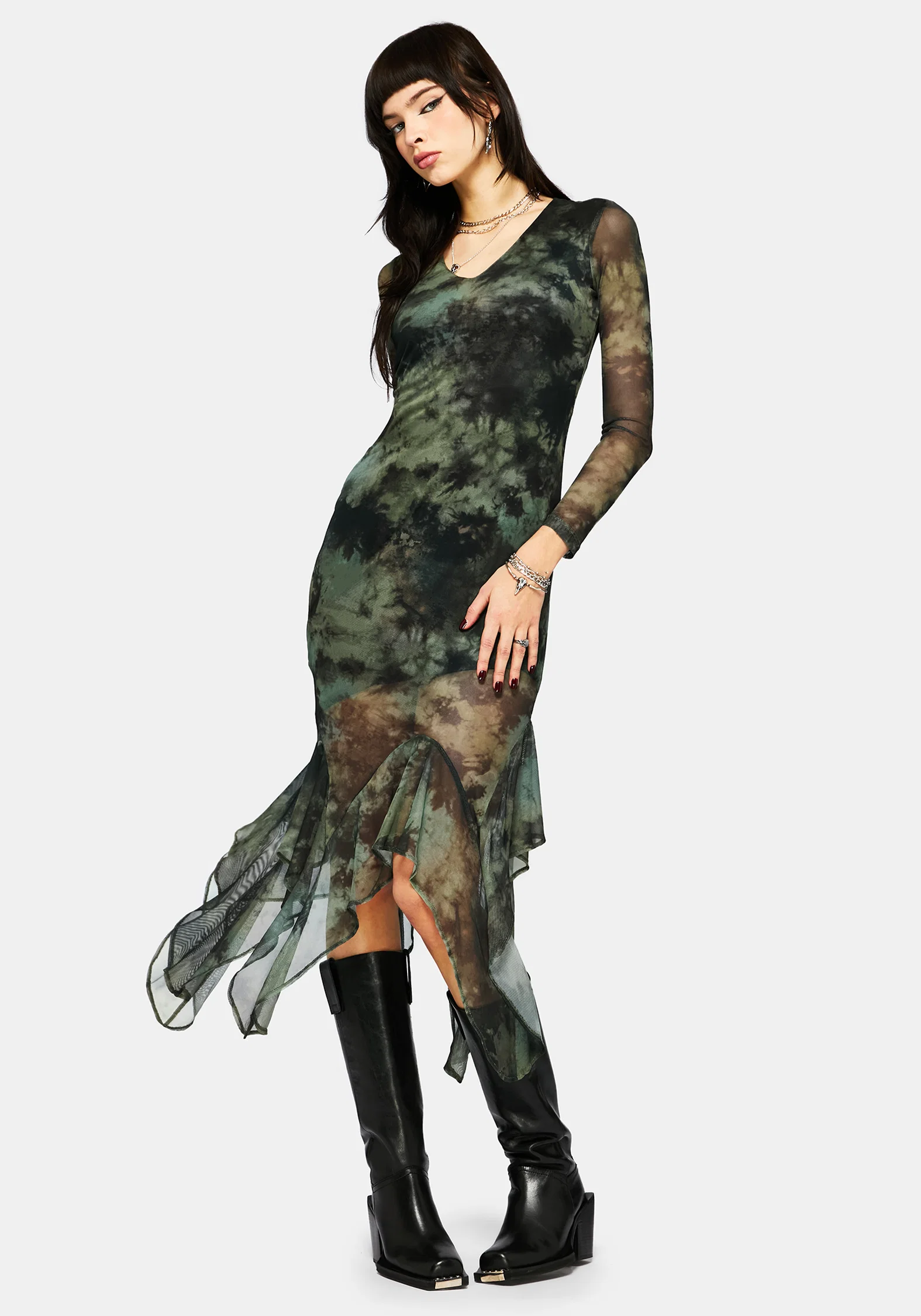 Nova Mesh Long Sleeve Tie Dye Maxi Dress - Image 4