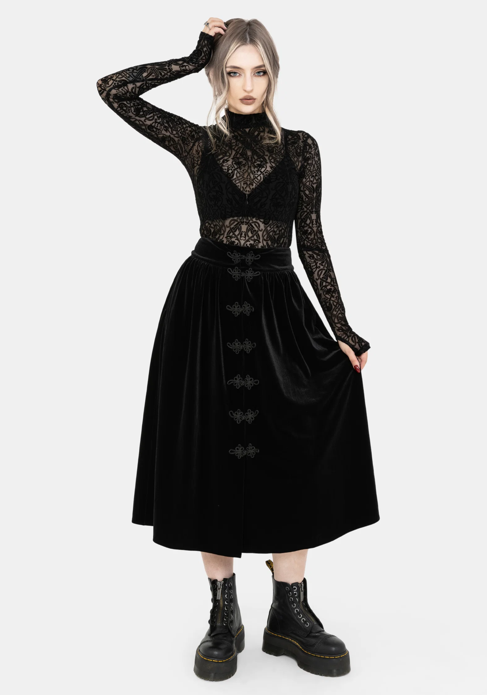 Nova Velour Frog Closure Midi Skirt - Image 4
